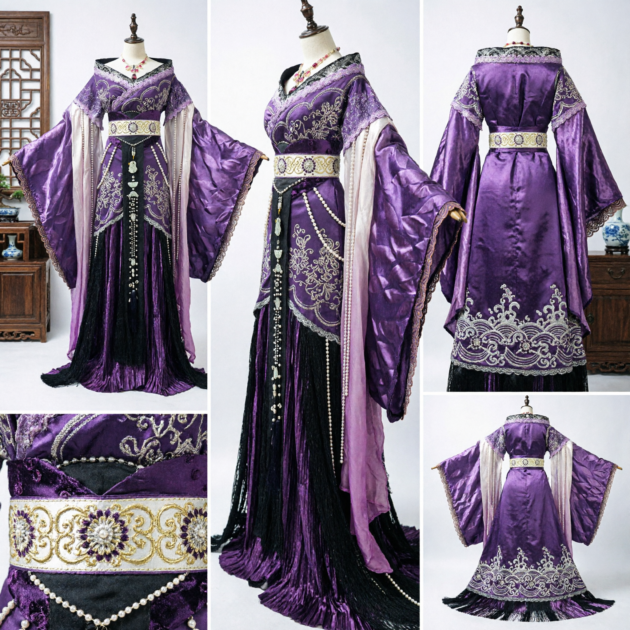 우아한 퍼플 당나라 한푸 세트 자수 고대 중국 황실 공주 복장 여성 - Asian Costume