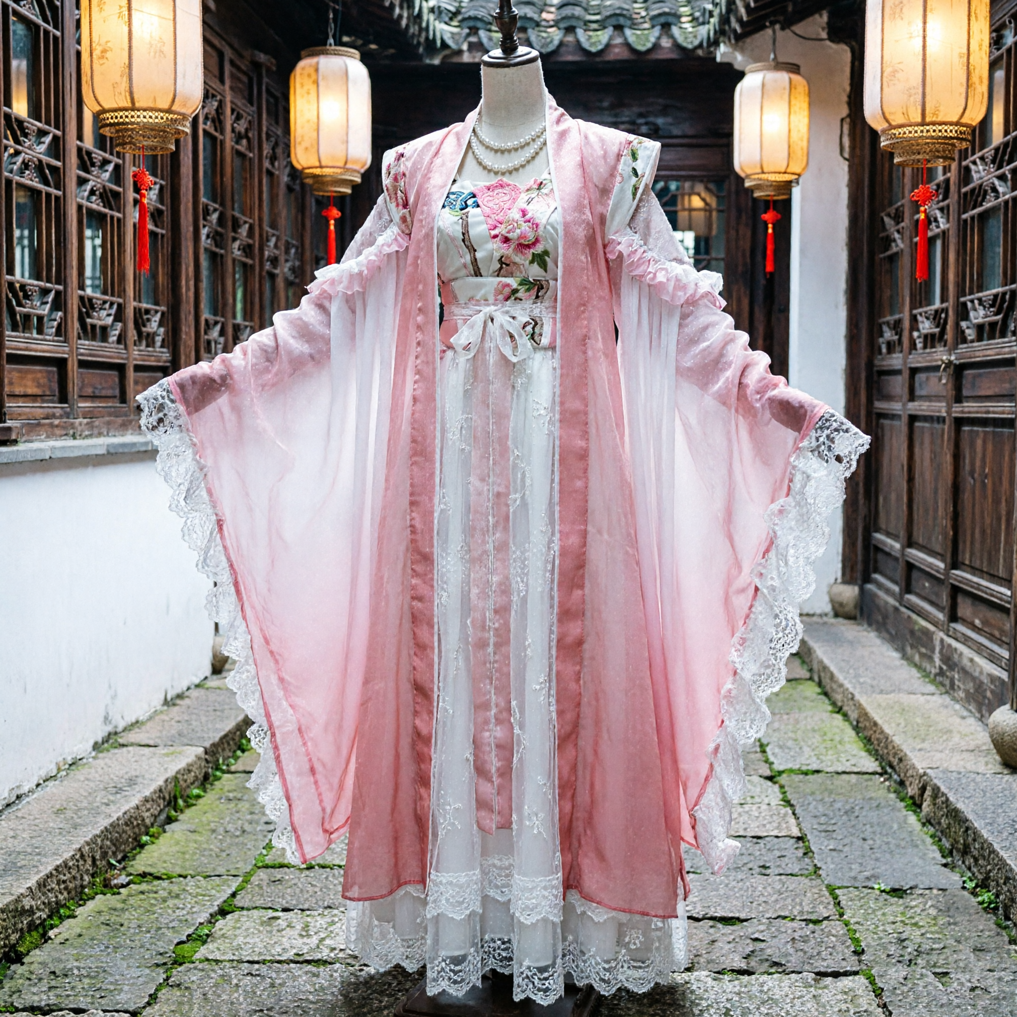 هانفو صيني تقليدي - فستان حورية وردي قديم بأكمام واسعة للسيدات لتنكر الكوزبلاي - Asian Costume