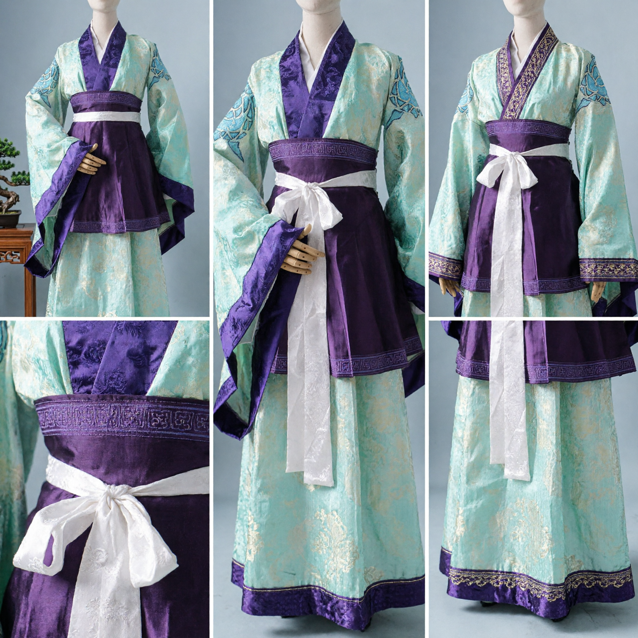 Costume Hanfu chinois traditionnel pour femmes, robe ancienne de princesse élégante vert d'eau et pourpre pour cosplay et photographie - Asian Costume