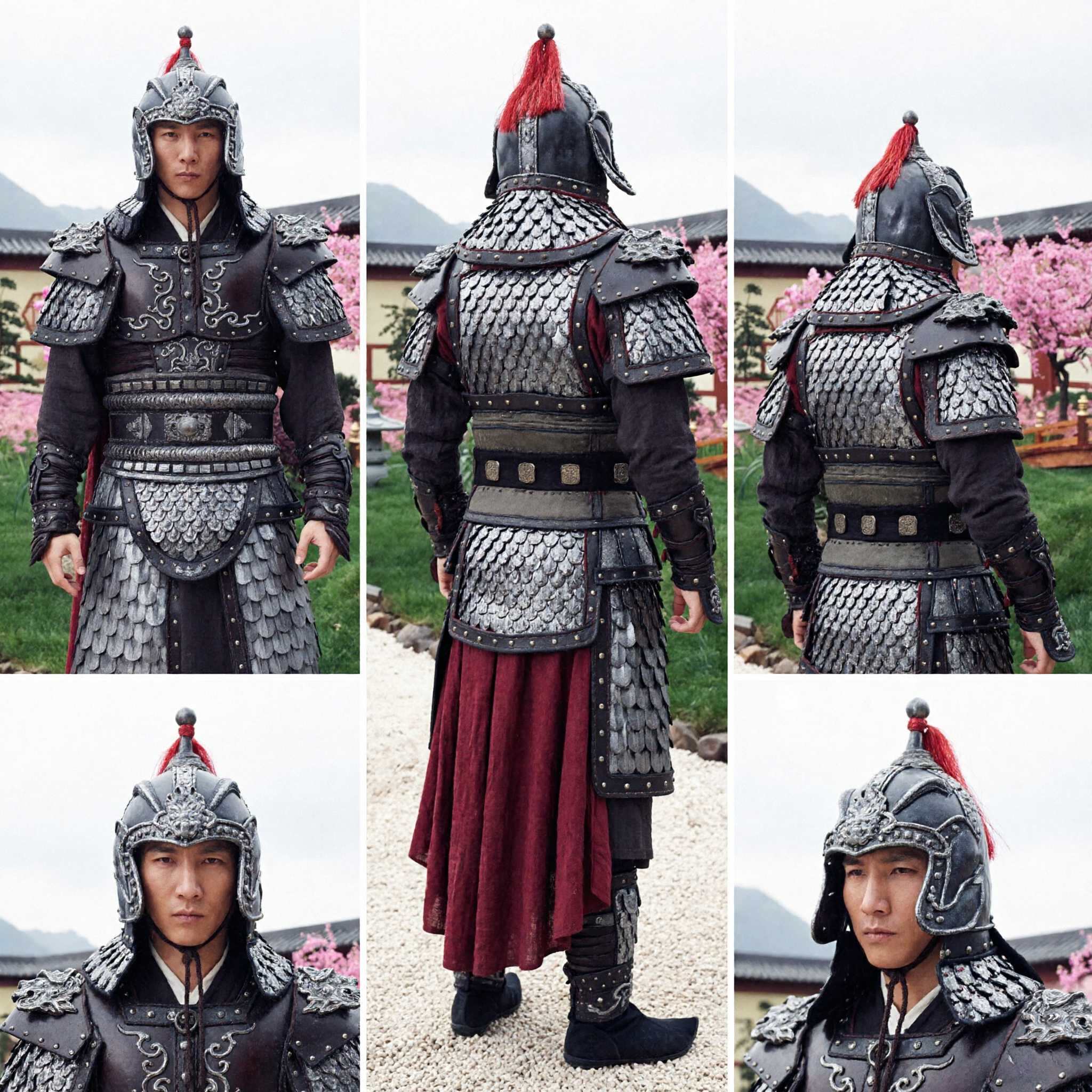Traje de Armadura de General Chinês Antigo para Homens Conjunto Tradicional de Cota de Malha de Guerreiro Preto para Cosplay e Performance Histórica - Asian Costume