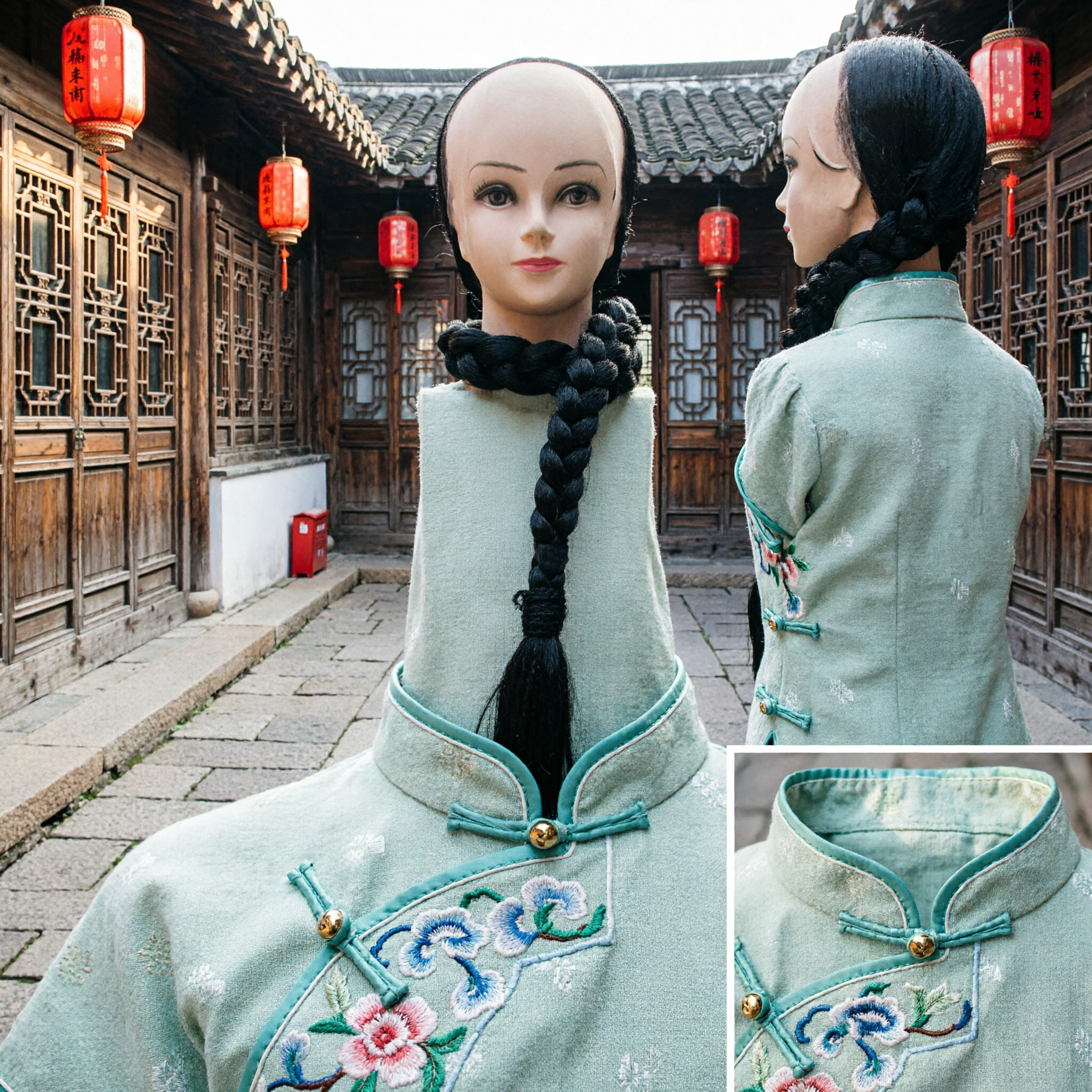 Perruque de servante de la dynastie Qing chinoise traditionnelle, postiche à longue tresse noire pour costume ancien, cosplay et spectacle - Asian Costume