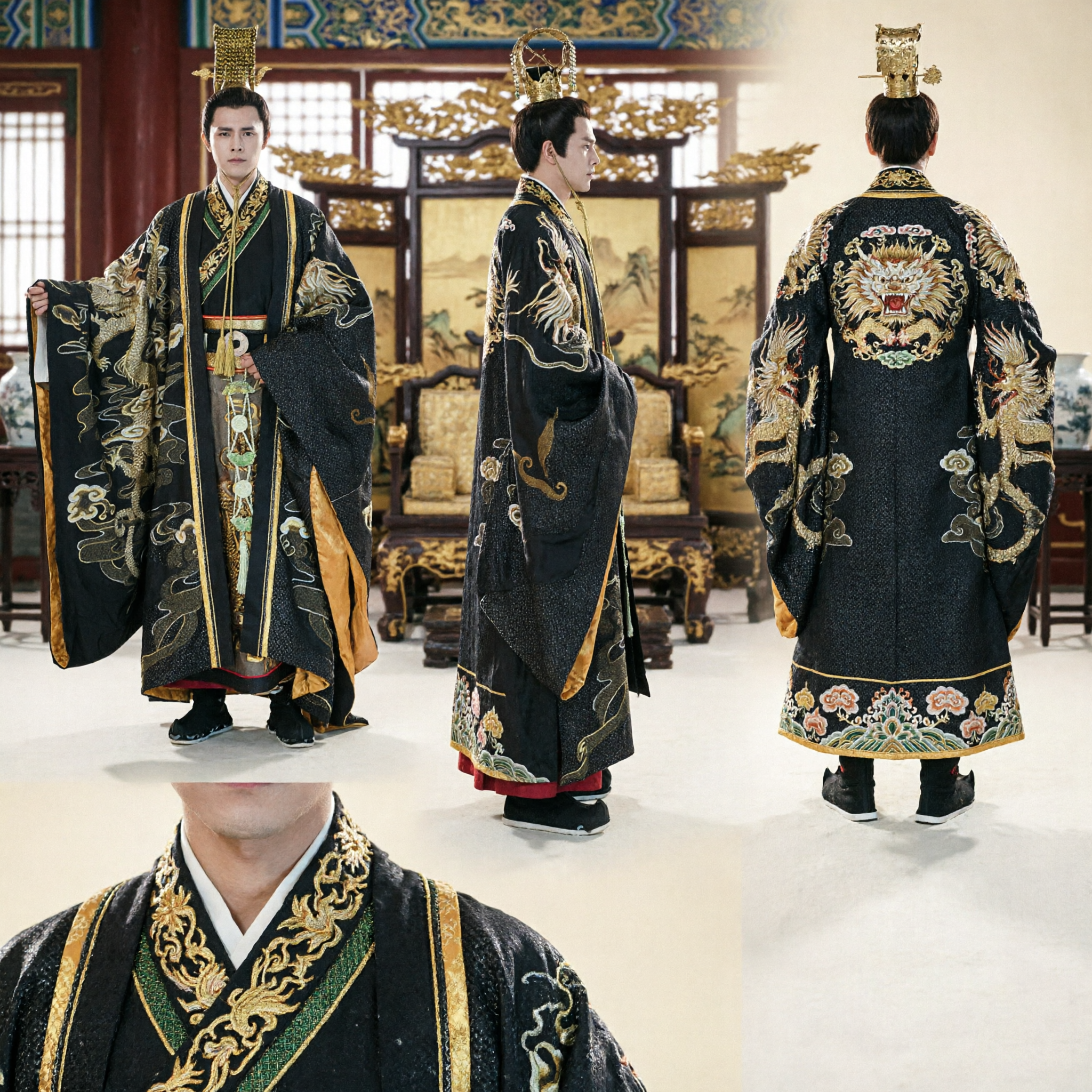 Мужской древний китайский костюм императора Ханьфу, черная драконья мантия, традиционный исторический костюм для косплея - Asian Costume