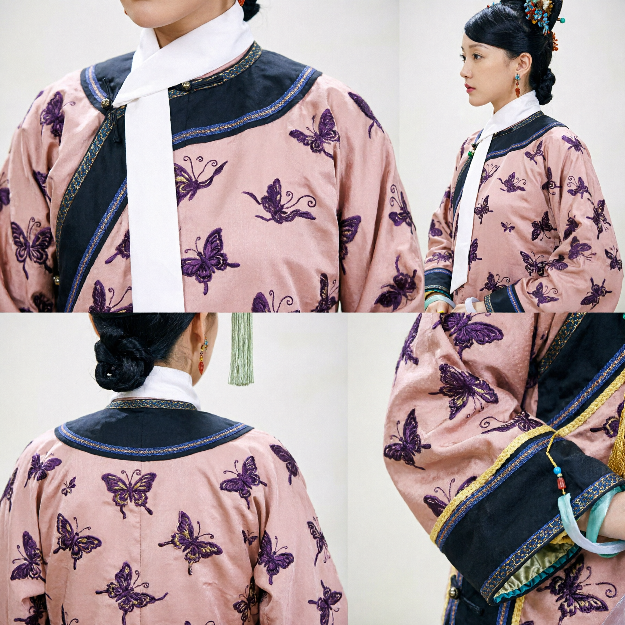 Traje Tradicional Chinês de Princesa Manchu da Dinastia Qing Robe Rosa Bordado com Acessórios de Cabelo para Mulheres - Asian Costume