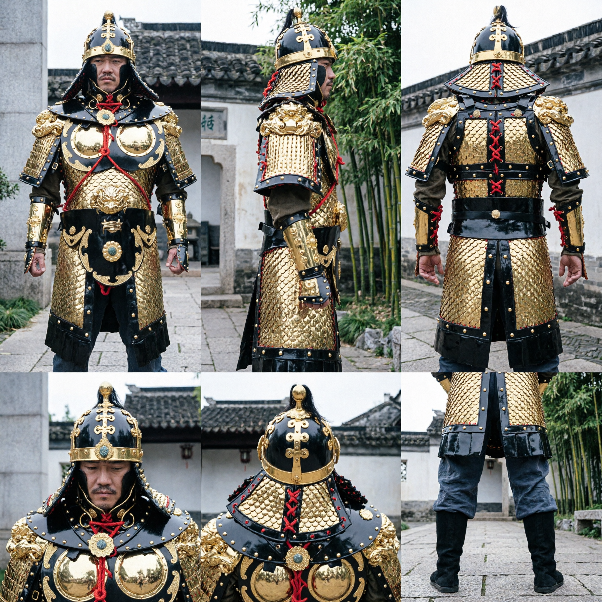Traditionelle chinesische antike Rüstung für General/Kaiser Schwarz-Gold Drachen Cosplay Kostüm für Männer - Asian Costume