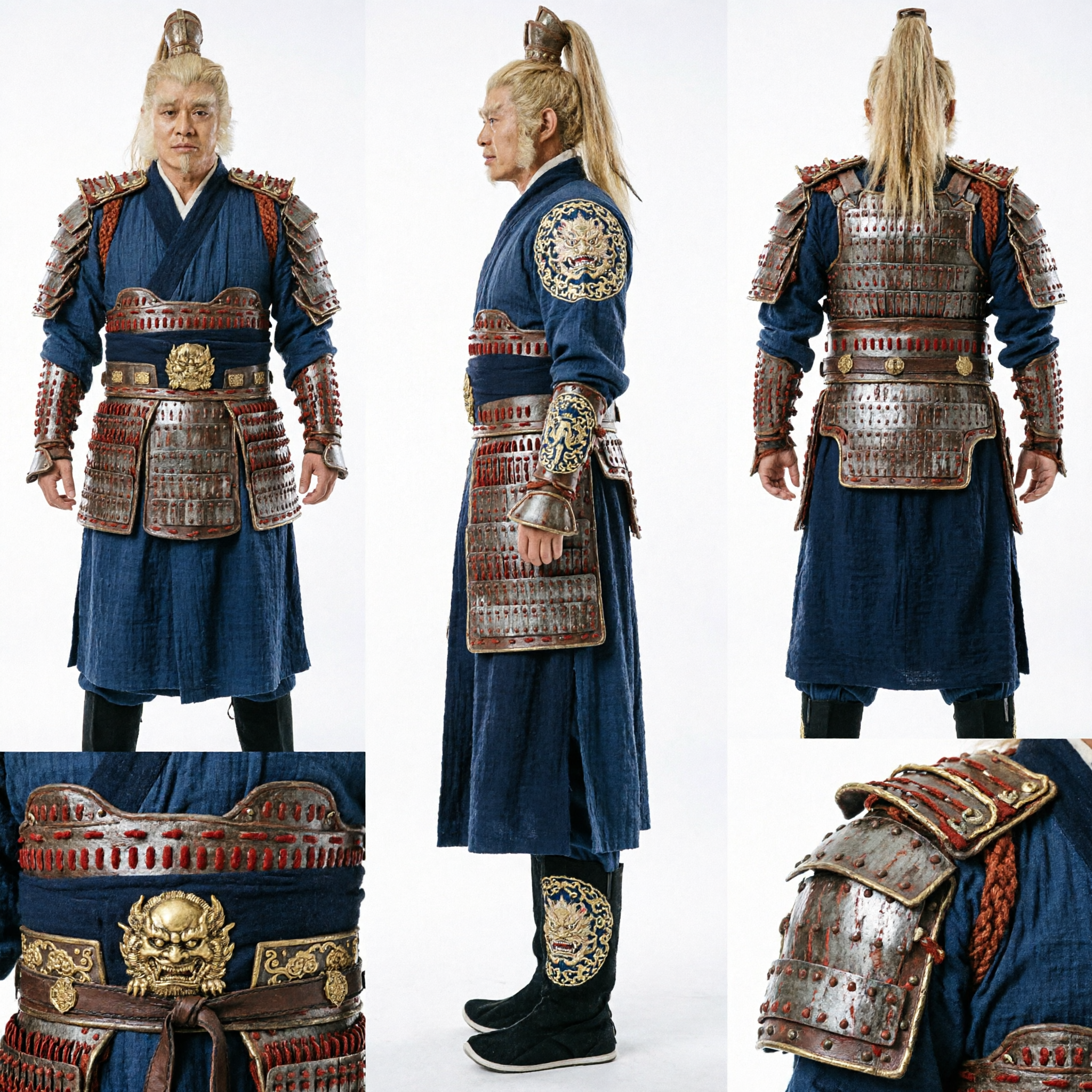 مجموعة زي ملك القردة صن ووكونغ الصيني التقليدي للكوزبلاي مع الدرع والعصا للرجال - Asian Costume