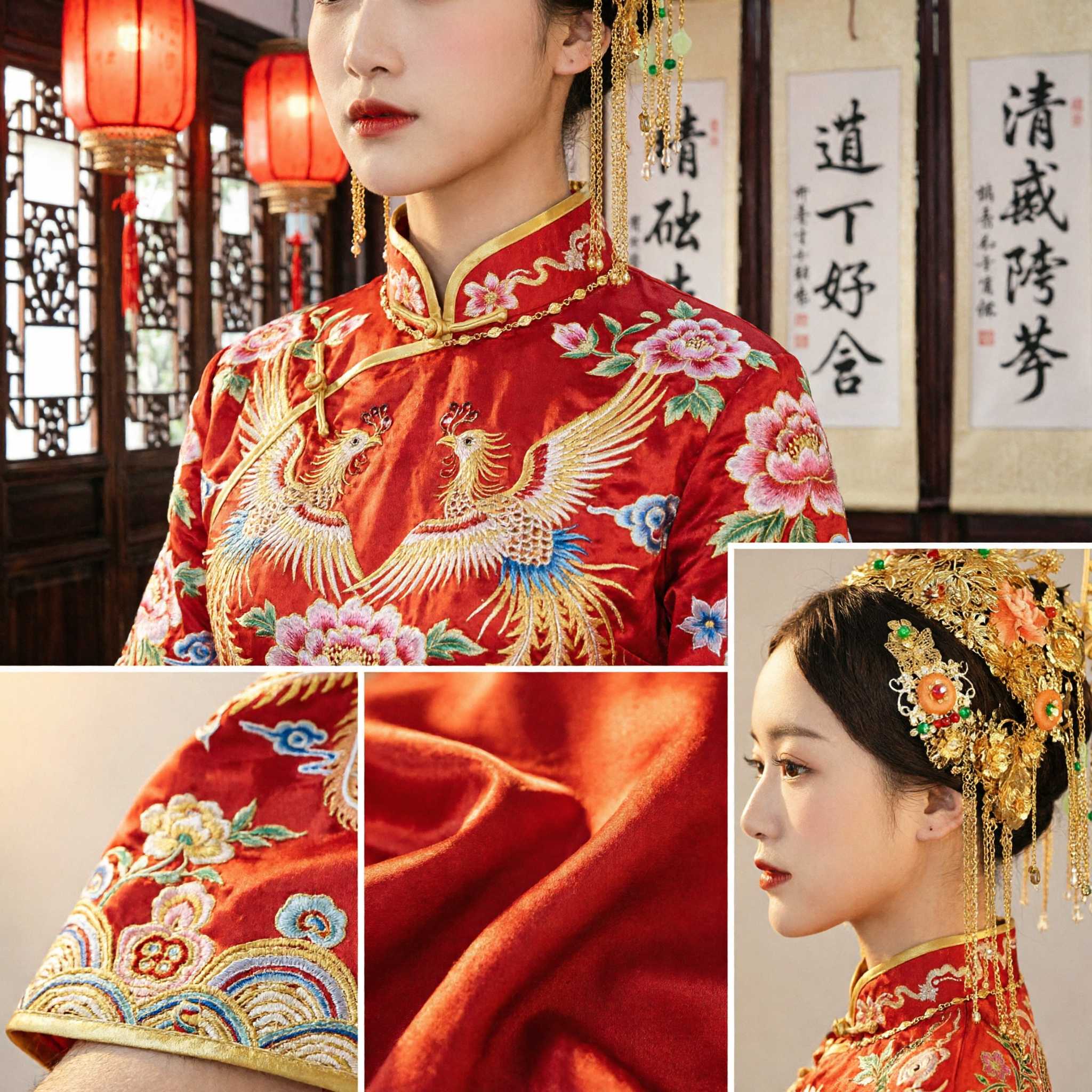 Accessori per capelli tradizionali cinesi da sposa corona fenice dorata per costume Hanfu - Asian Costume