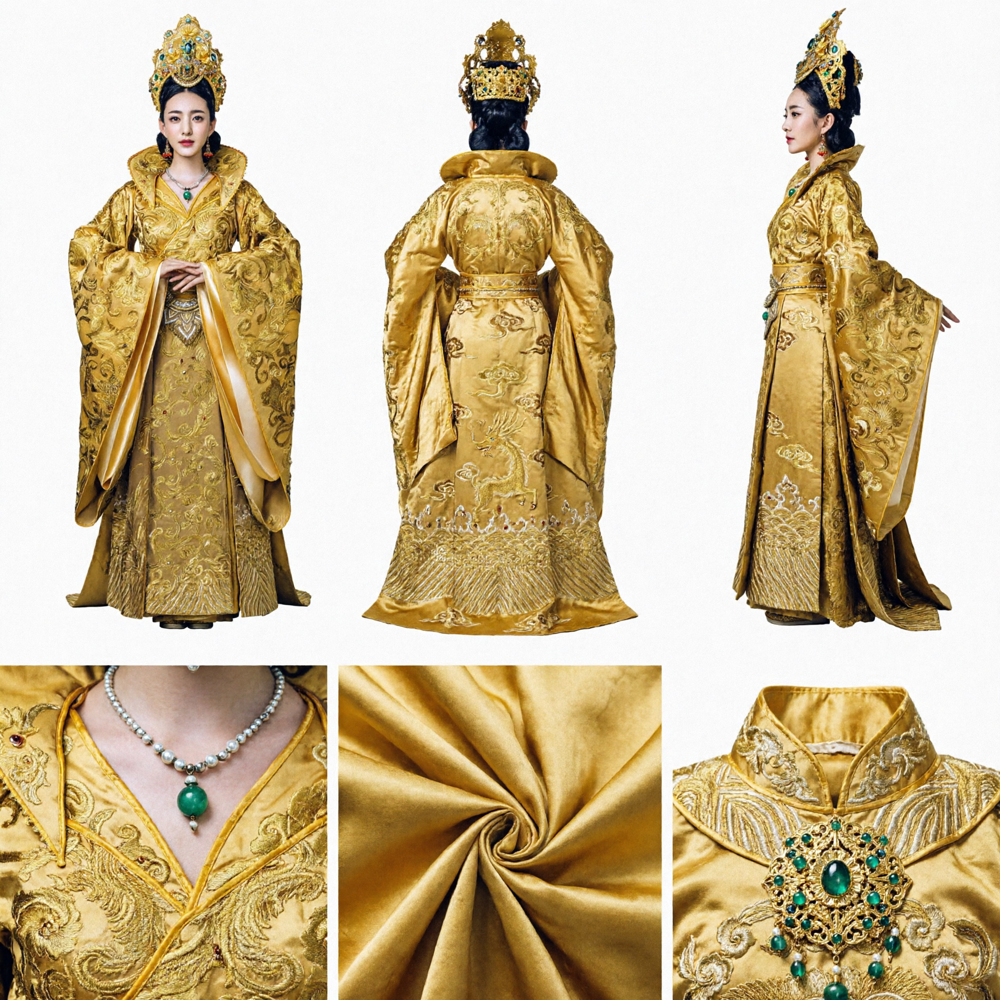 Exquisite Ancient Chinese Empress Costume Golden Embroidered Royal Robe Traditional Hanfu for Women Cosplay Performance - Asian Costume