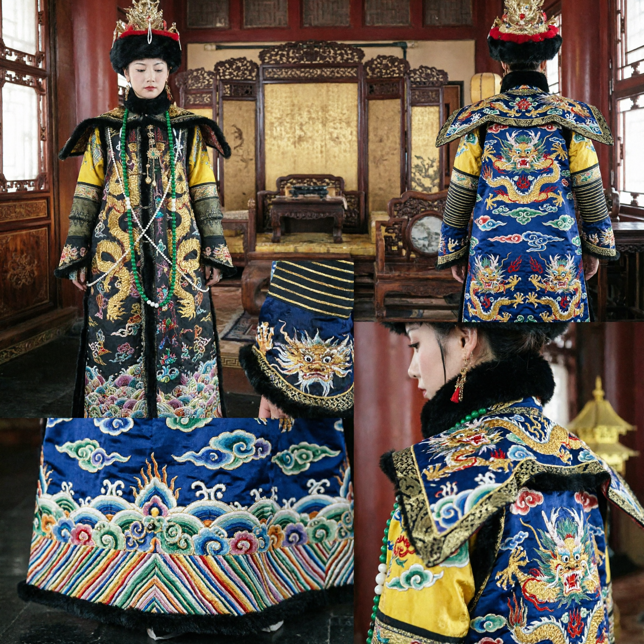 Traje Tradicional Chinês de Robe do Dragão da Imperatriz da Dinastia Qing Vestimenta da Corte Imperial Manchu para Mulheres Cosplay - Asian Costume