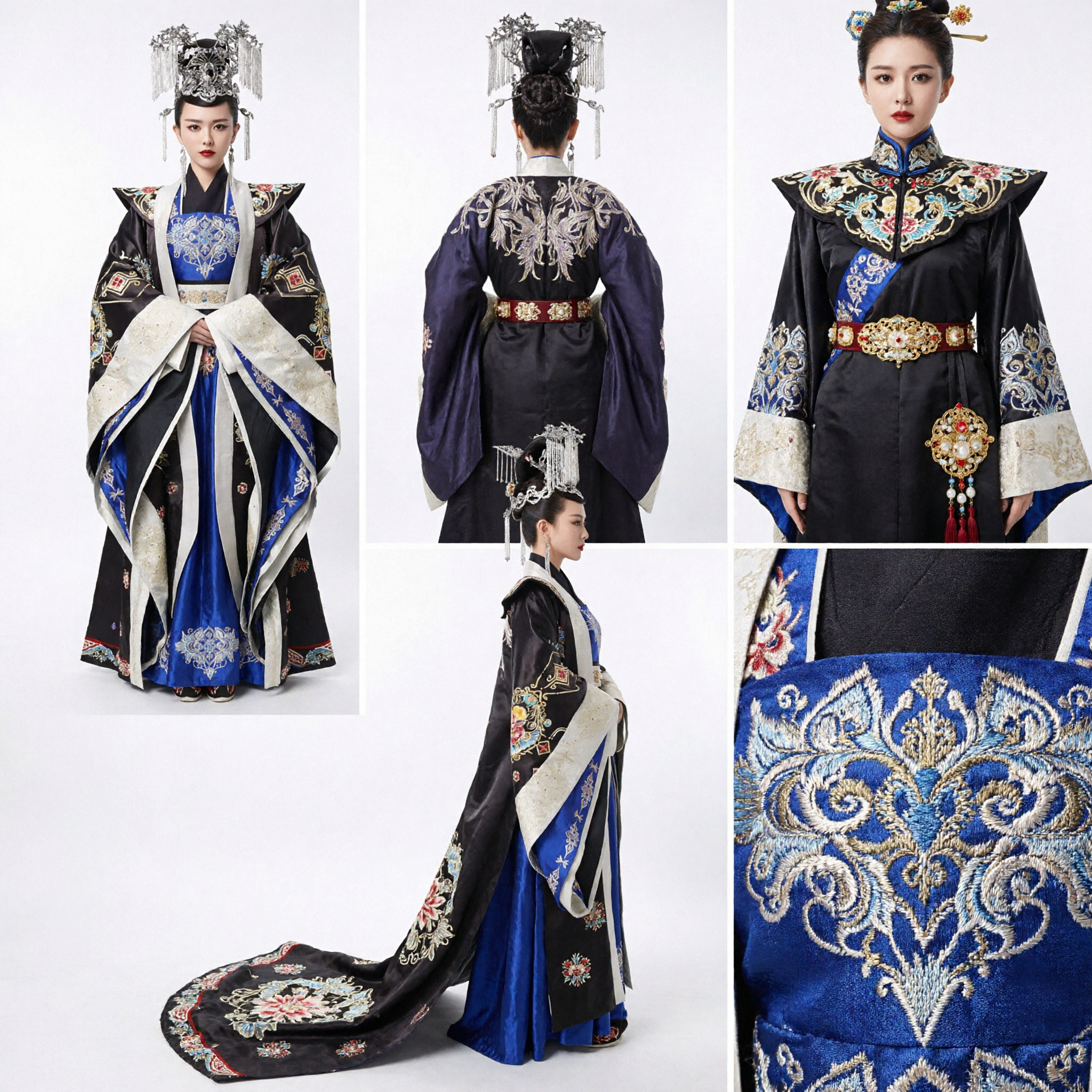 Traje de Imperatriz Chinesa Antiga Vestido da Corte da Dinastia Tang Preto e Azul Hanfu Tradicional para Mulheres Cosplay - Asian Costume
