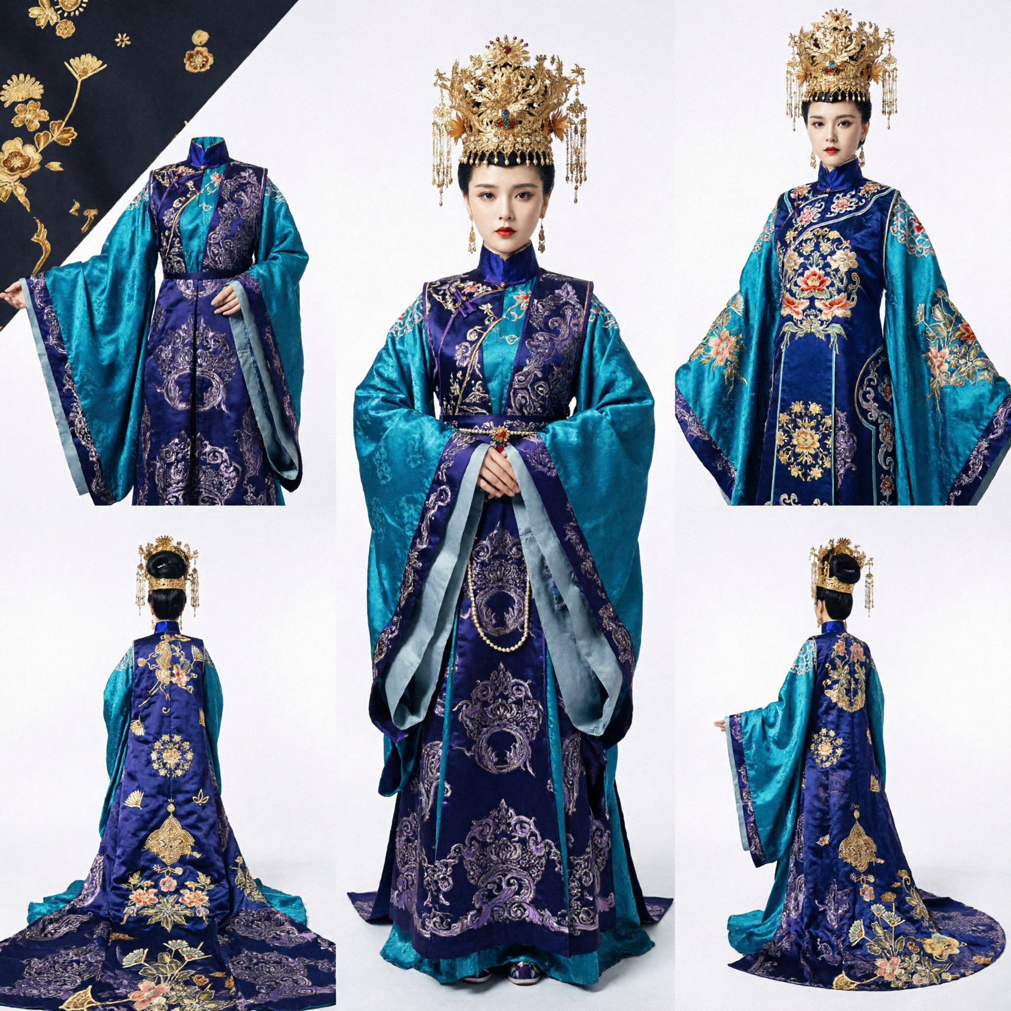 Costume Hanfu traditionnel chinois d'impératrice antique - Robe bleue brodée pour femmes - Spectacle de mariage - Asian Costume