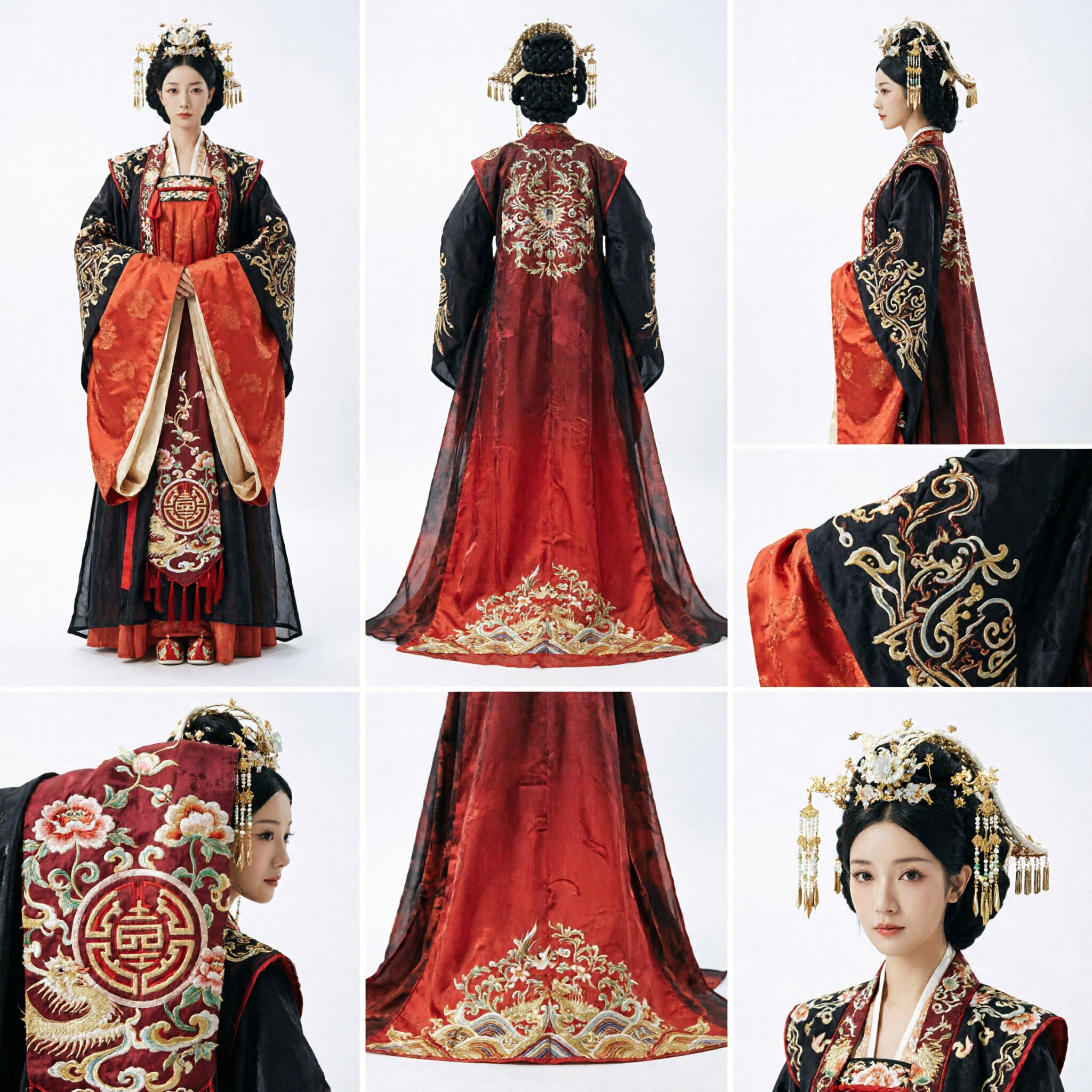 Traditionelles chinesisches antikes Prinzessinnen Rot-Schwarz Hanfu Kostüm Bestickter Palastrobe für Frauen Cosplay - Asian Costume
