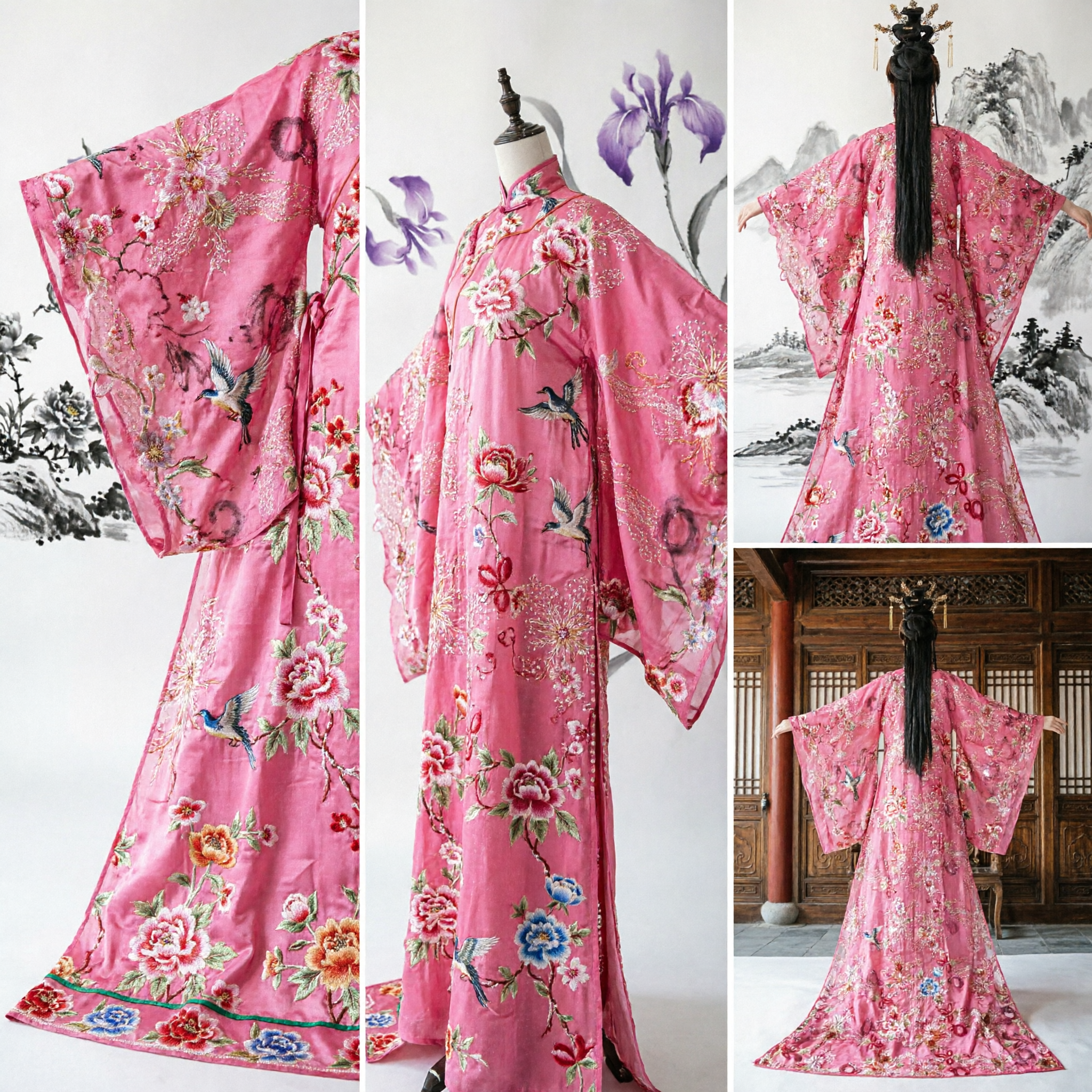 Vestido Hanfu Rosa Tradicional Chinês, Traje de Princesa Bordado com Flores da Dama do Palácio Antigo para Mulheres - Asian Costume