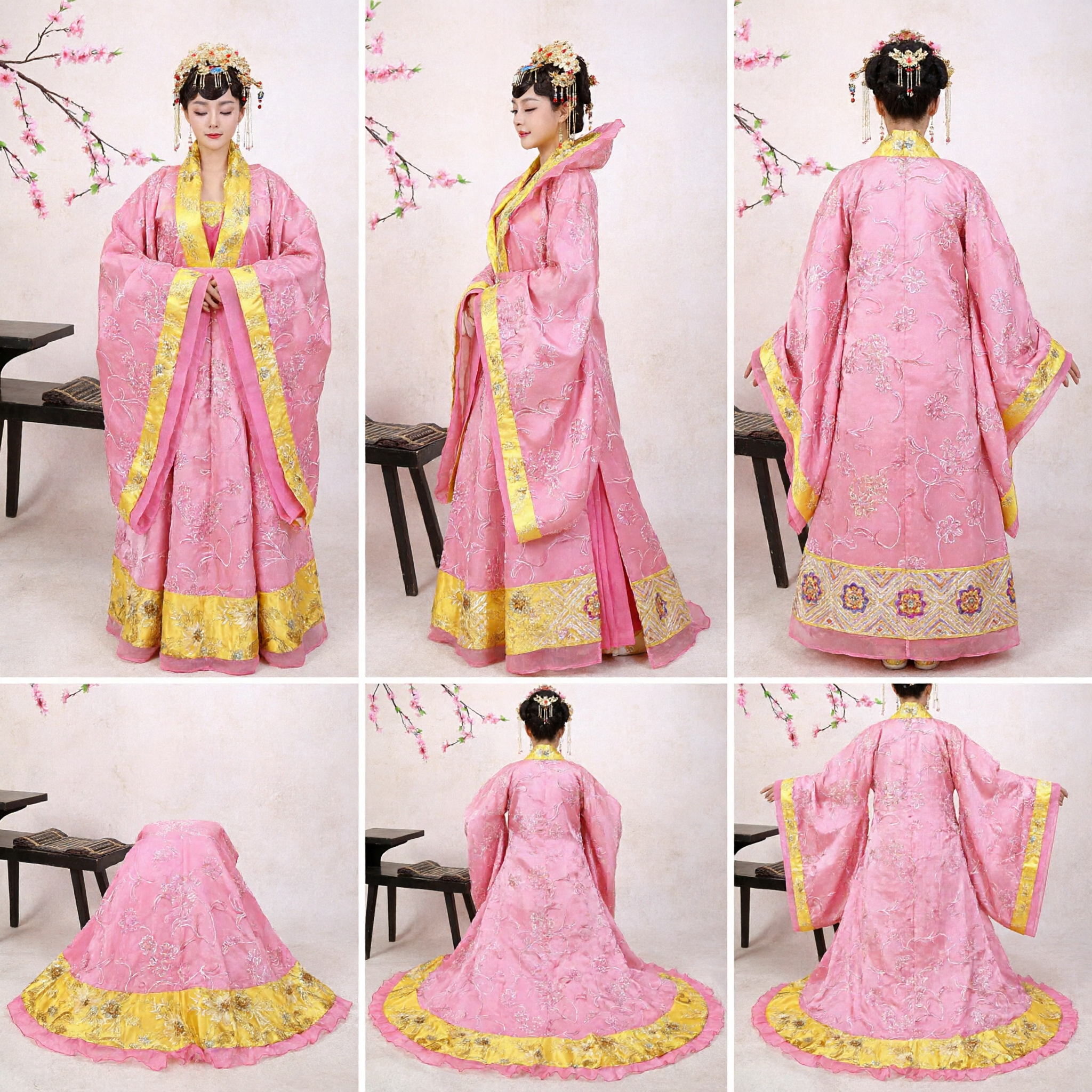 Traditionelles chinesisches Tang-Dynastie-Prinzessin-Hanfu-Kostüm Pink und Gold besticktes antikes Kleid für Frauen-Aufführung - Asian Costume