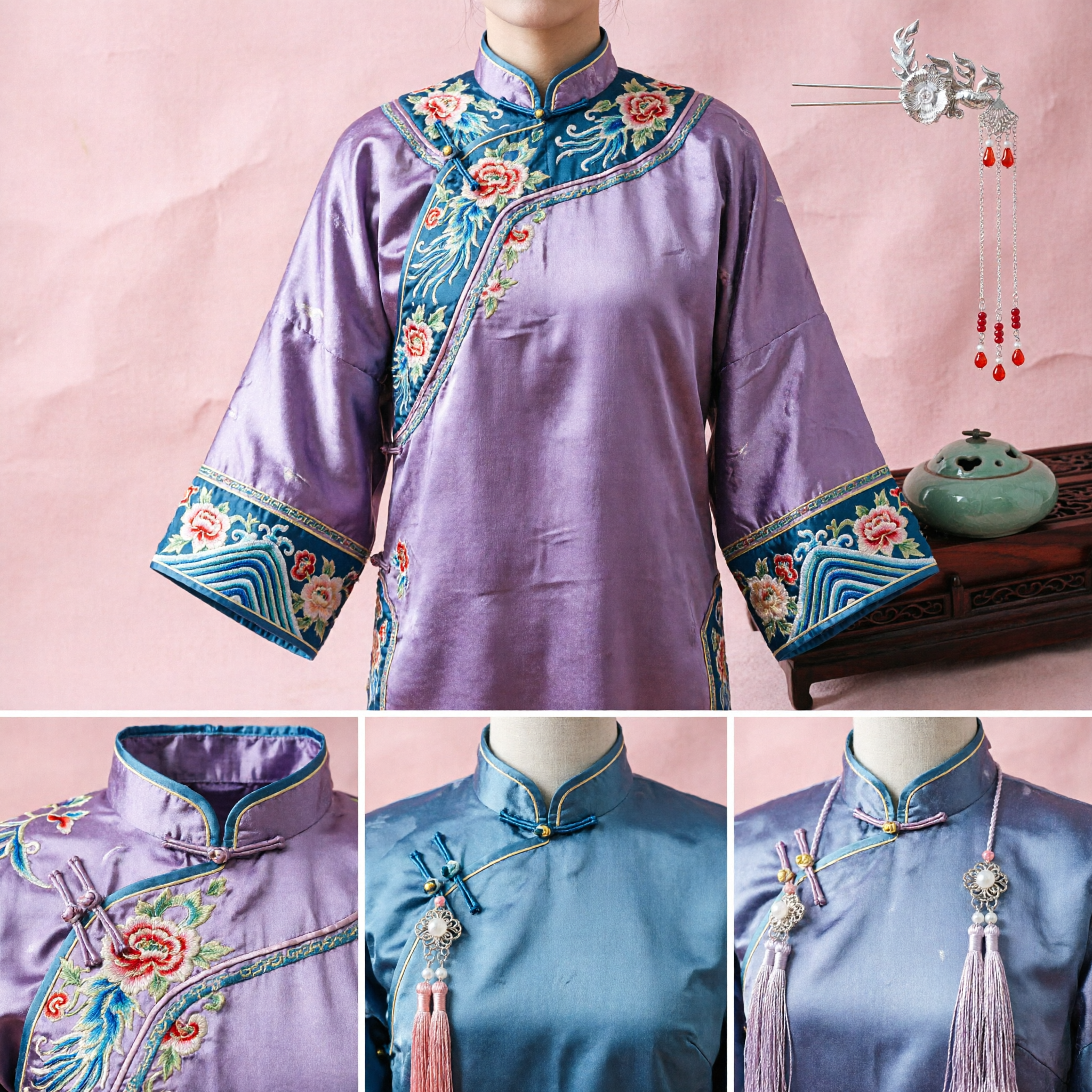 Традиционная китайская серебряная шпилька с фениксом, аксессуары для волос в древнем стиле ханьфу, свадебное головное украшение невесты с красными кистями из бусин - Asian Costume