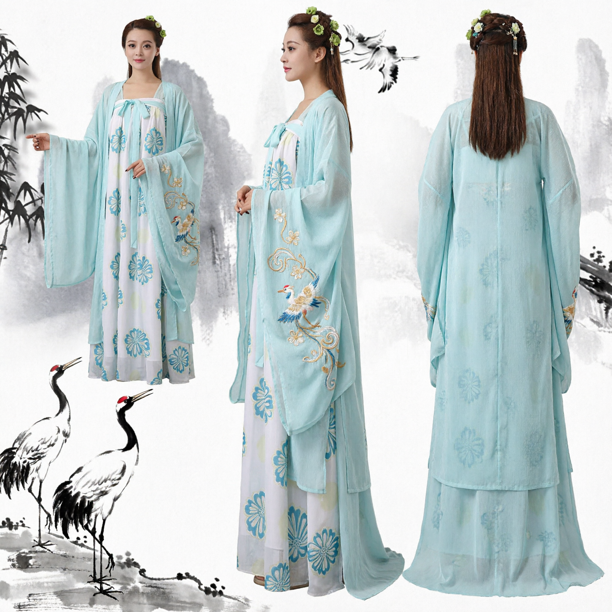 Elegante Blauwe Tang Dynastie Hanfu Traditionele Chinese Oudtijdse Fee Kostuum voor Vrouwen Cosplay en Optreden - Asian Costume