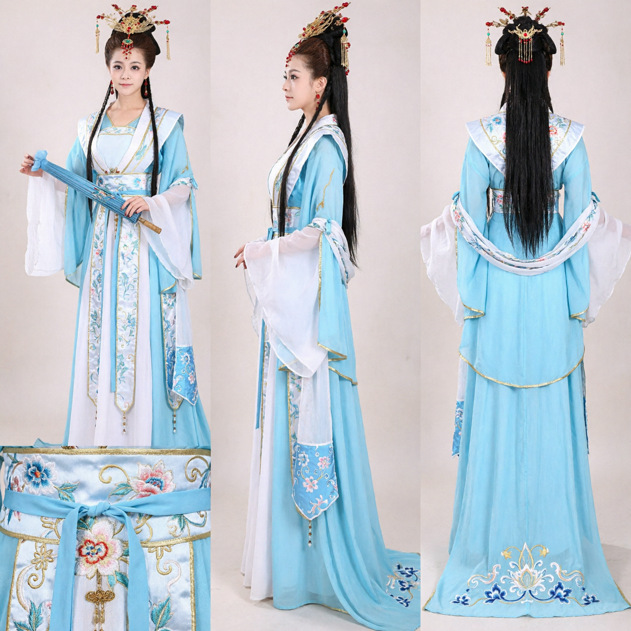 Oudtijdse Chinese Prinses Blauwe Hanfu Kostuum Traditionele Feejurk voor Vrouwen Cosplay Optreden - Asian Costume