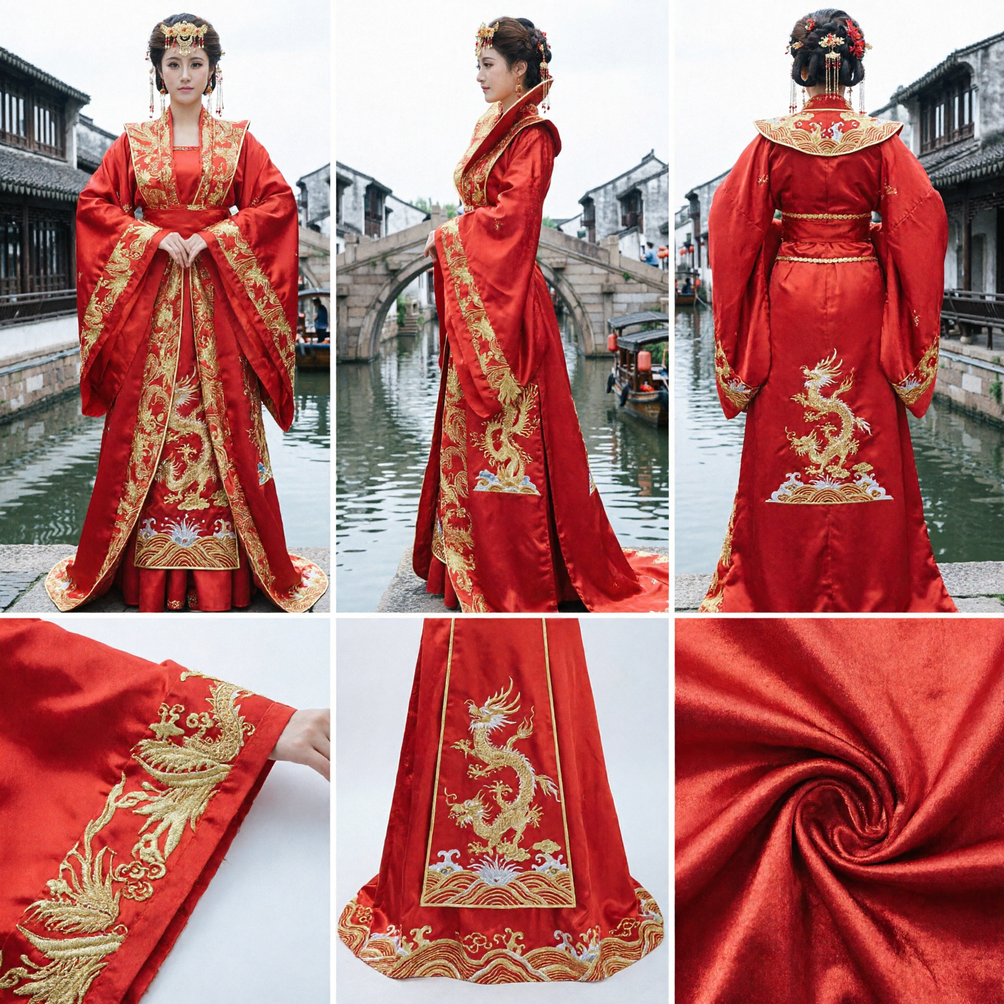 Ancient Chinese Red Wedding Dress Traditional Hanfu Costume for Women with Gold Embroidery for Brides - Asian Costume