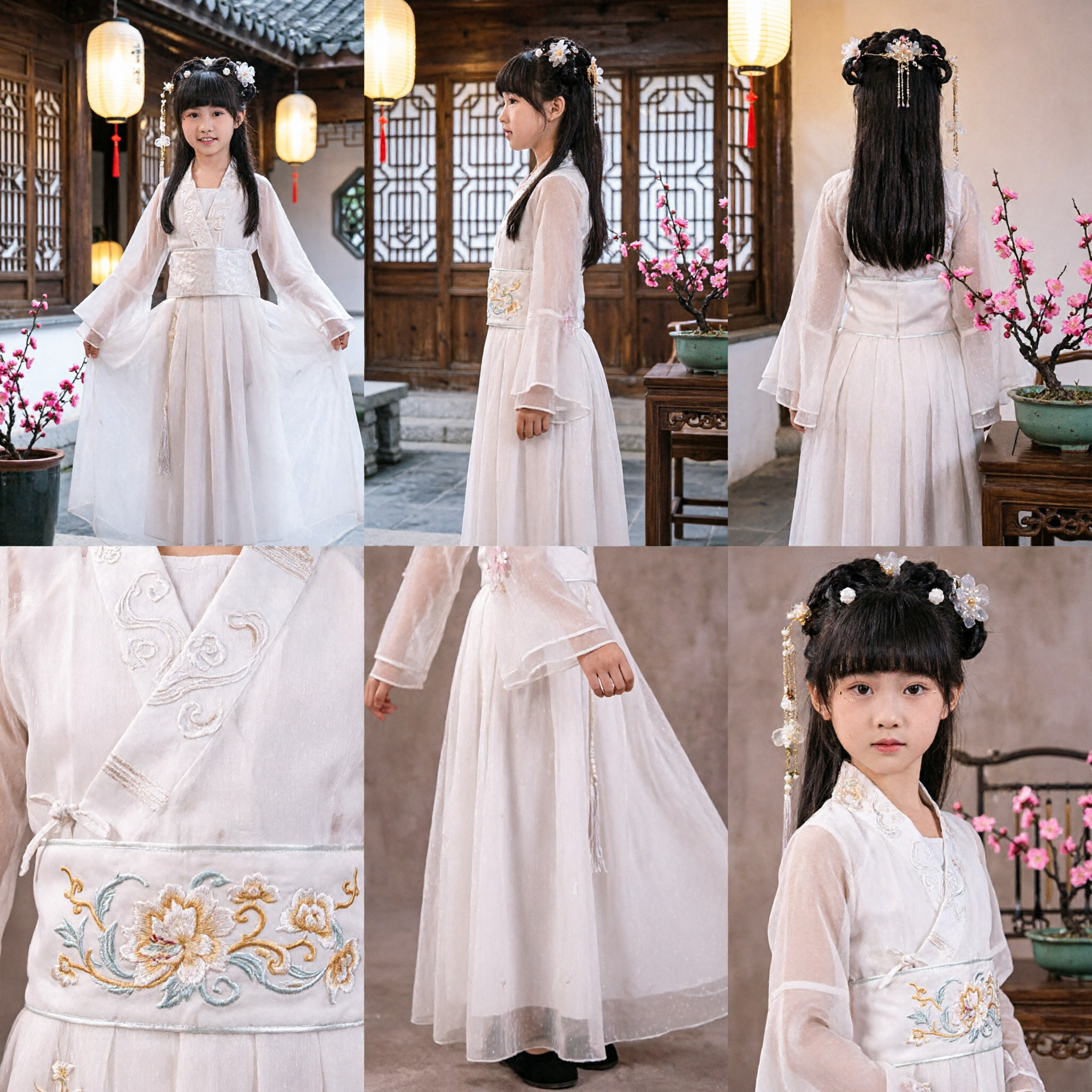 Traditional Chinese Hanfu Costume for Girls White Ancient Fairy Dress Kids Performance Clothing - Asian Costume