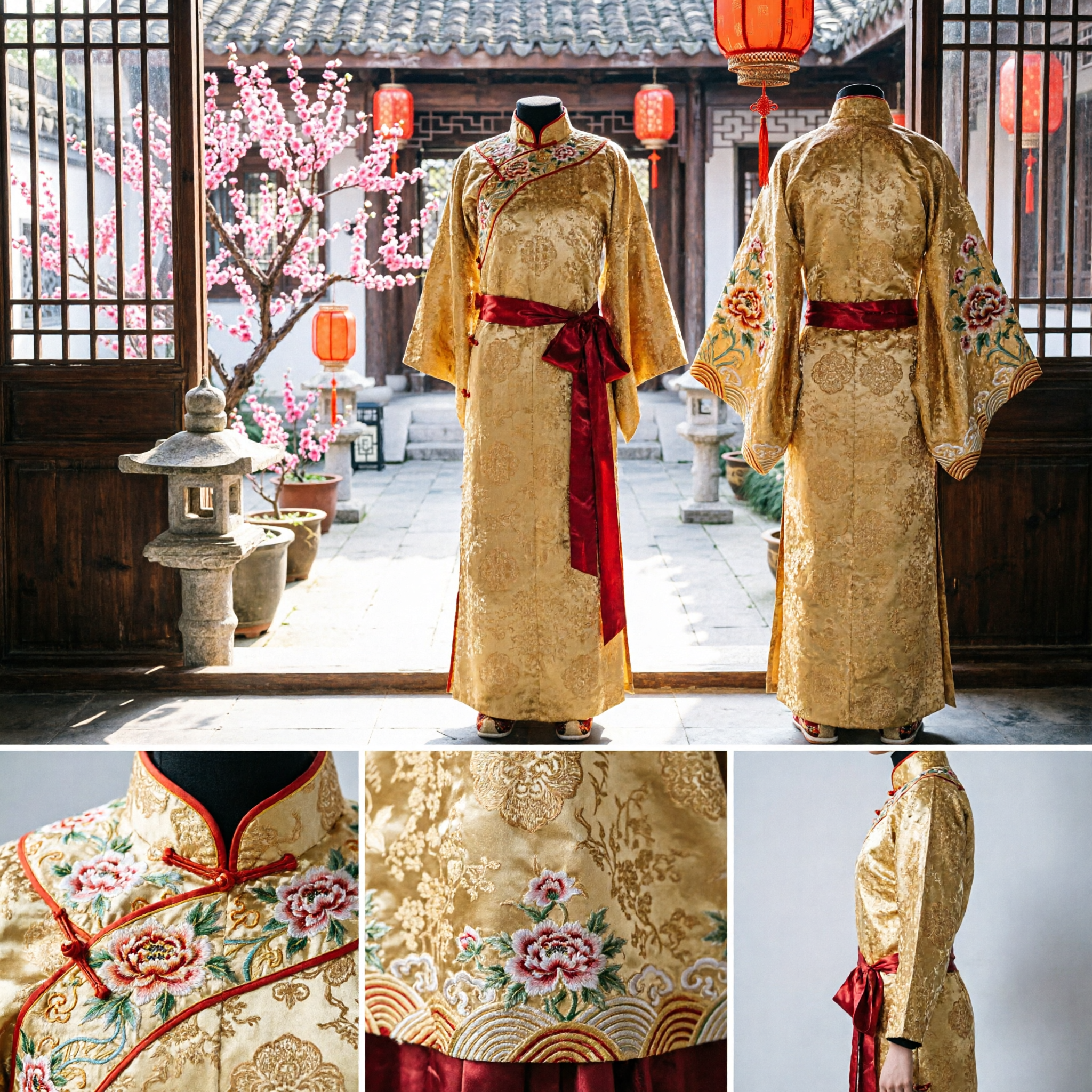 Traje Real Antigo de Brocado Robe Dourado do Imperador Chinês Tradicional para Homens Performance no Palco - Asian Costume