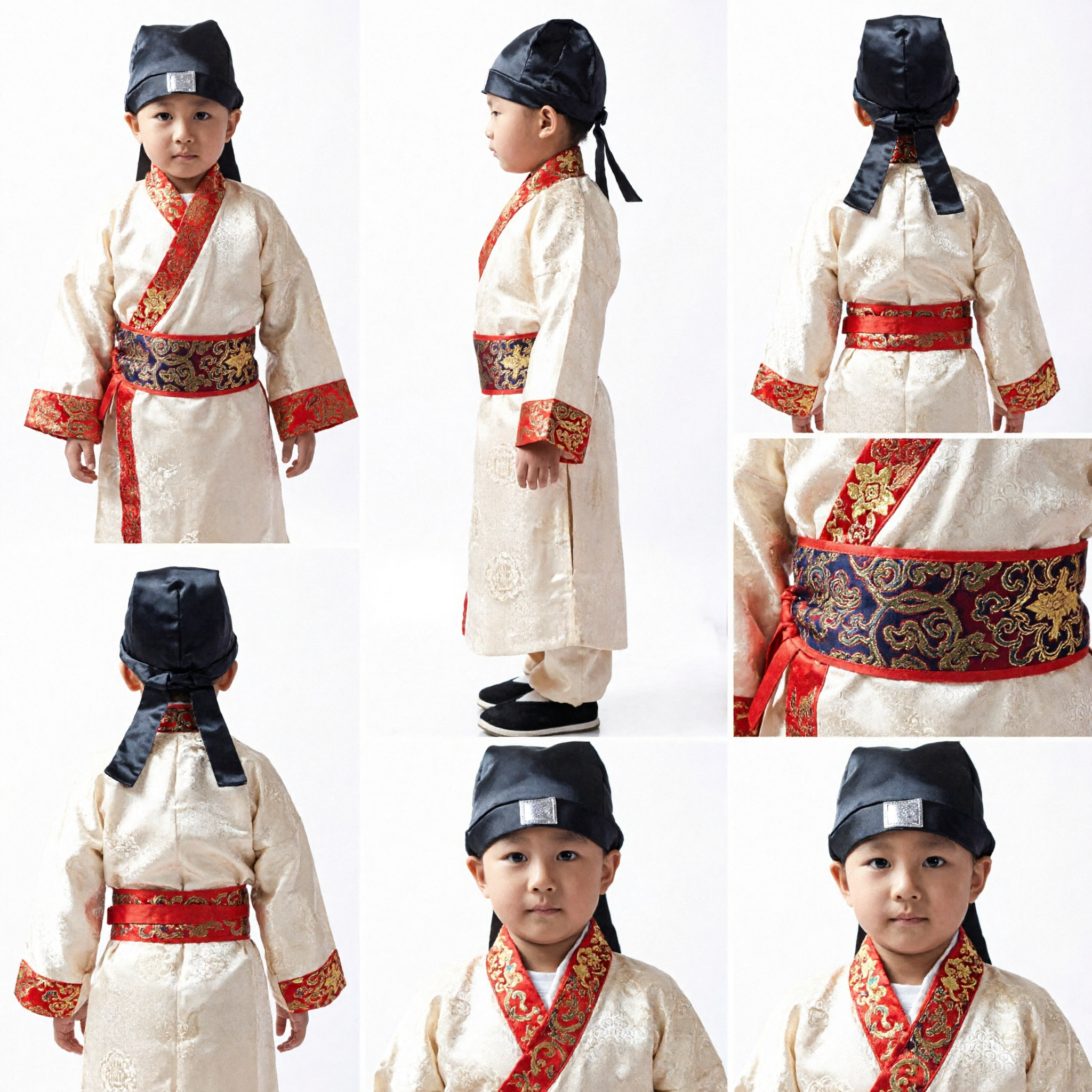 Traje de Erudito Antiguo Chino para Niños, Hanfu Tradicional con Túnica Blanca, Sombrero y Libro para Actuaciones Culturales - Asian Costume