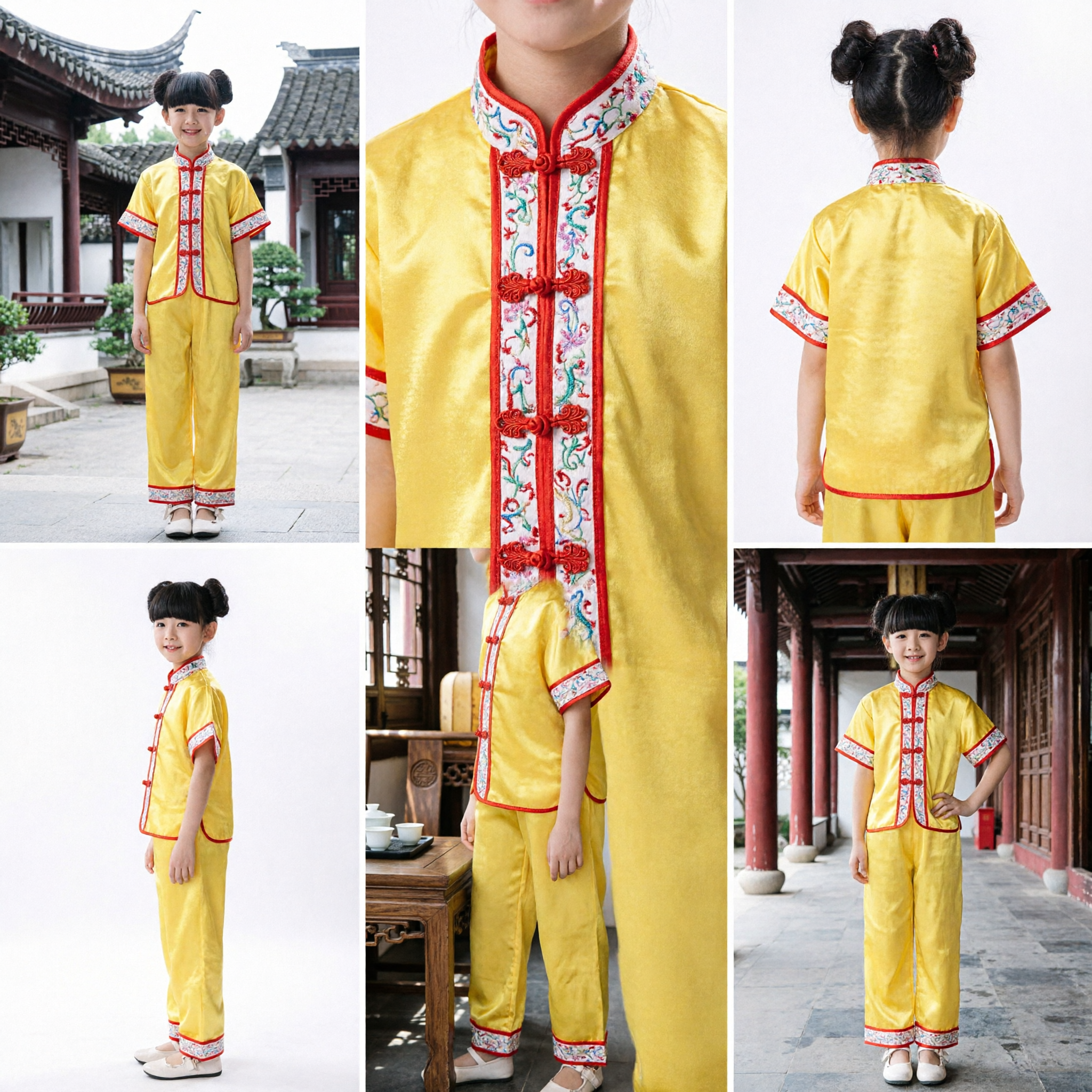 Uniforme de Kung Fu chinois jaune pour enfants, costume traditionnel d'arts martiaux Wushu pour filles pour spectacle - Asian Costume