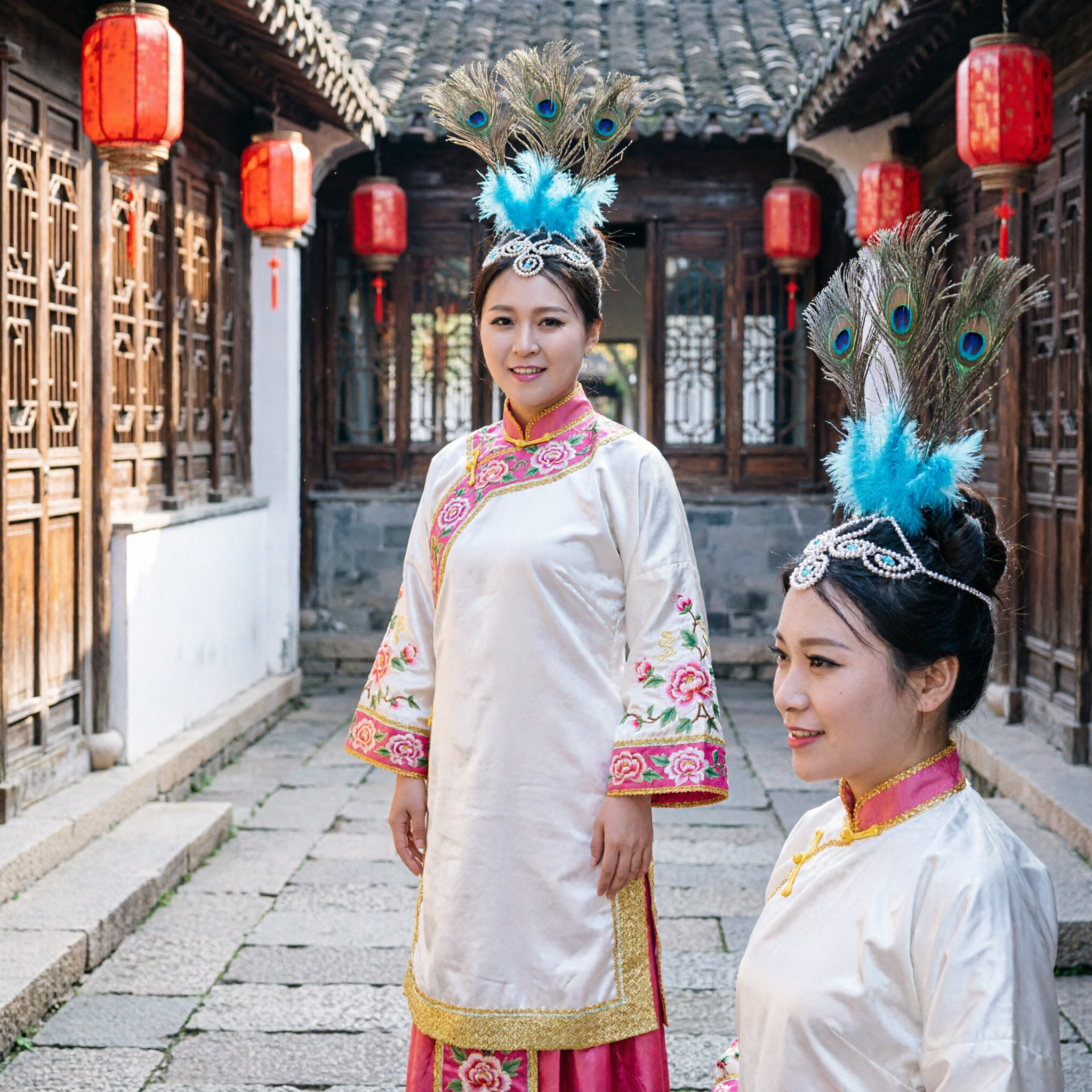 Copricapo con piume di pavone tradizionale cinese, accessorio per capelli per costumi da palcoscenico di danza etnica folkloristica per donne - Asian Costume