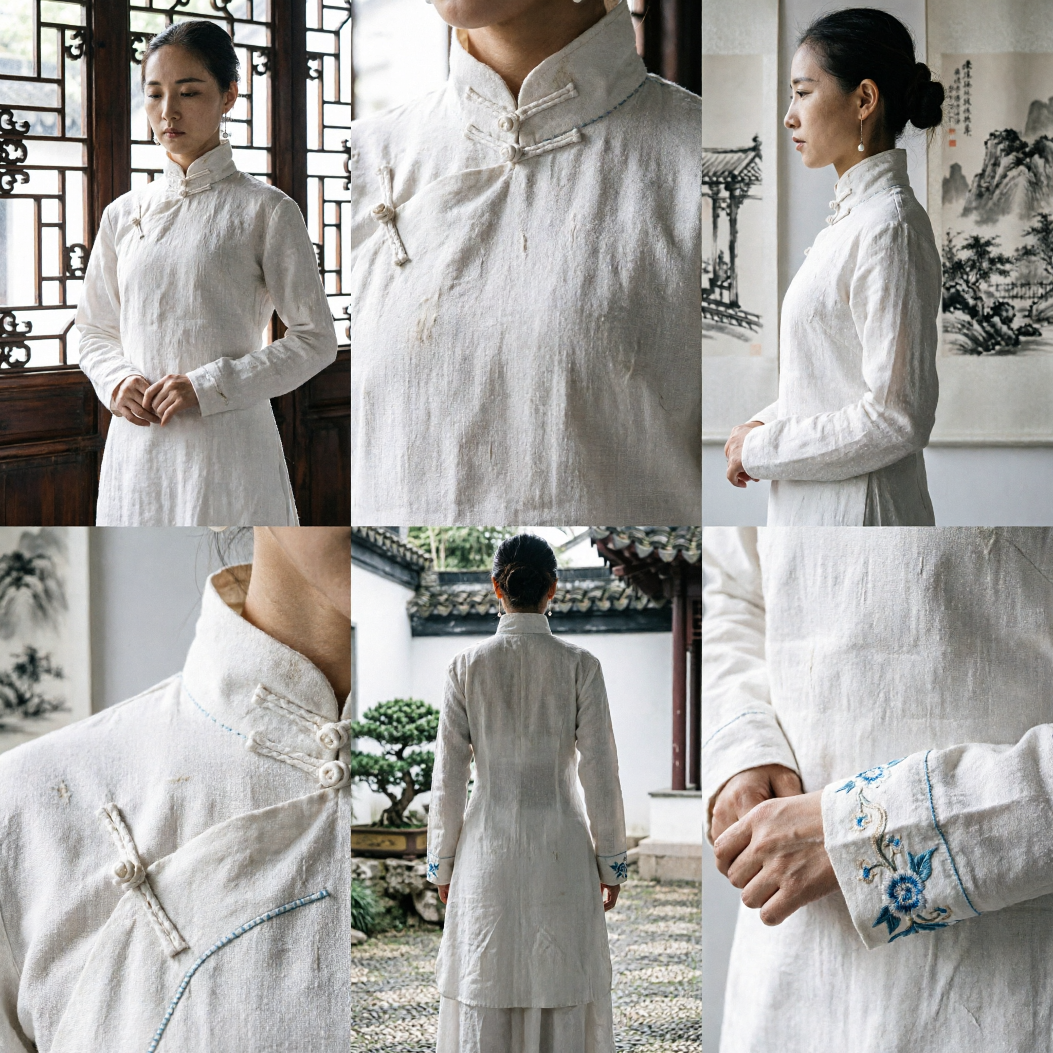 Conjunto de Dos Piezas Tradicional Chino Tang Suit de Lino Blanco para Mujer, Conjunto para Ceremonia del Té Zen - Asian Costume