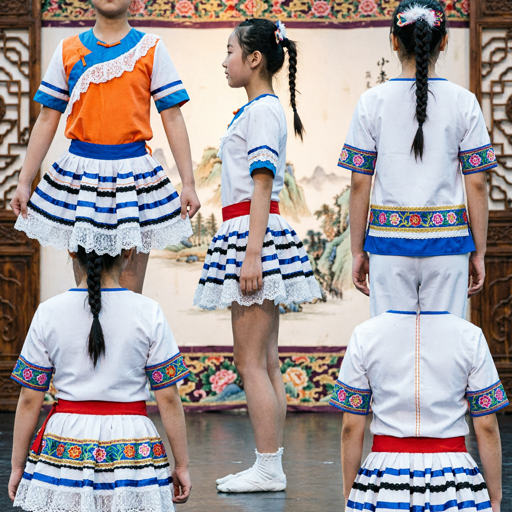 Trajes de Danza Grupal China Profesionales Atuendos para Presentación Escénica Blanco y Azul para Competencia y Espectáculo - Asian Costume