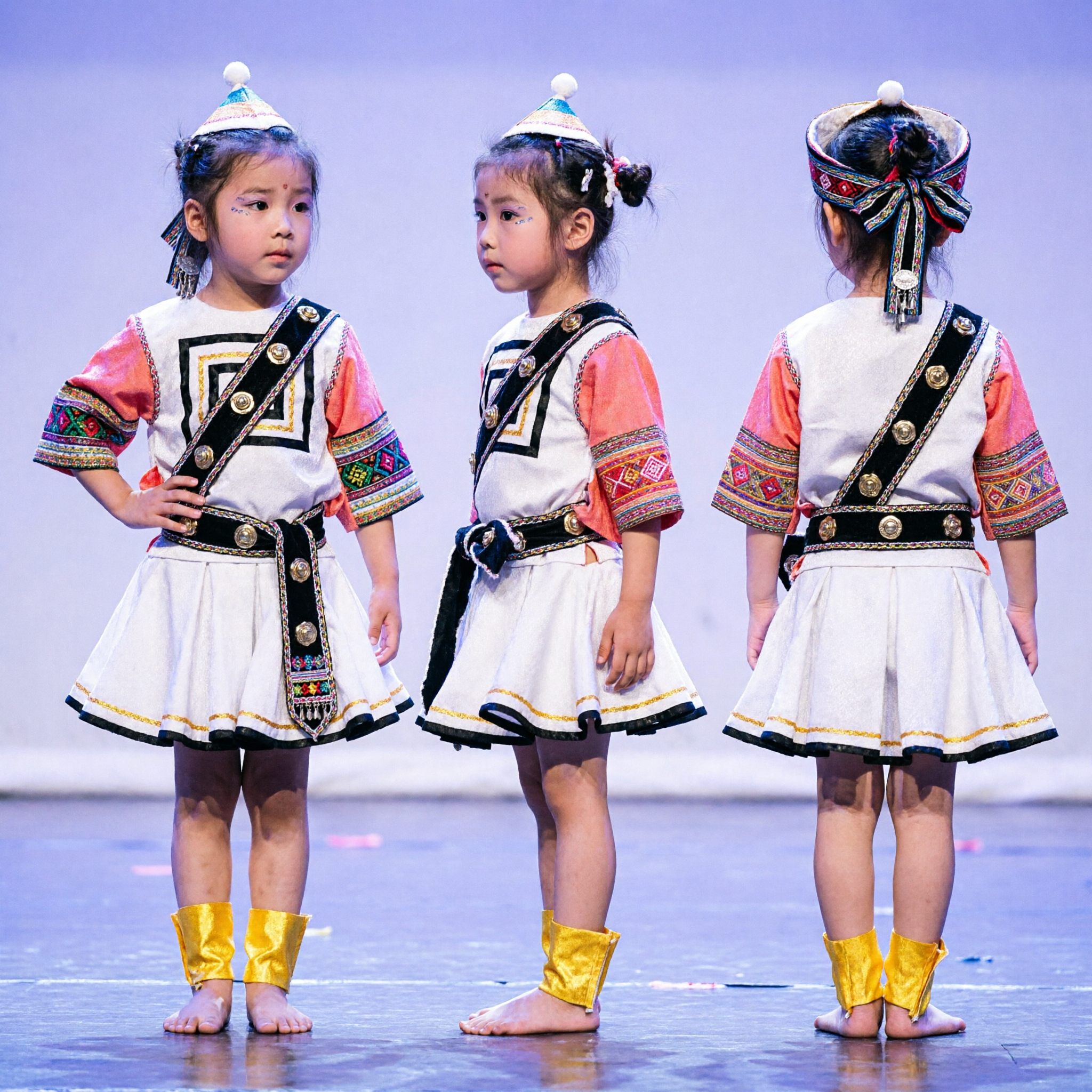 Traje de Danza del Caballo de Bambú Tradicional Chino para Niñas Atuendo para Presentación Escénica de Danza Folklórica Étnica Infantil - Asian Costume