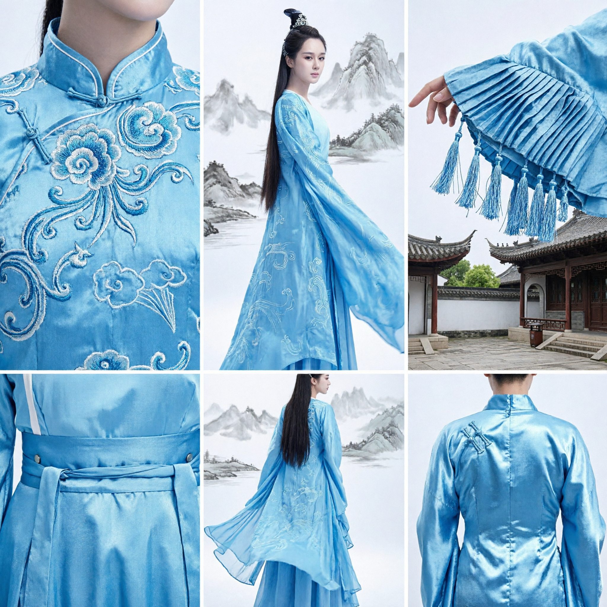 Vestido de Fada em Hanfu Chinês Antigo Azul Claro Traje Tradicional para Mulheres, Cosplay e Performances - Asian Costume