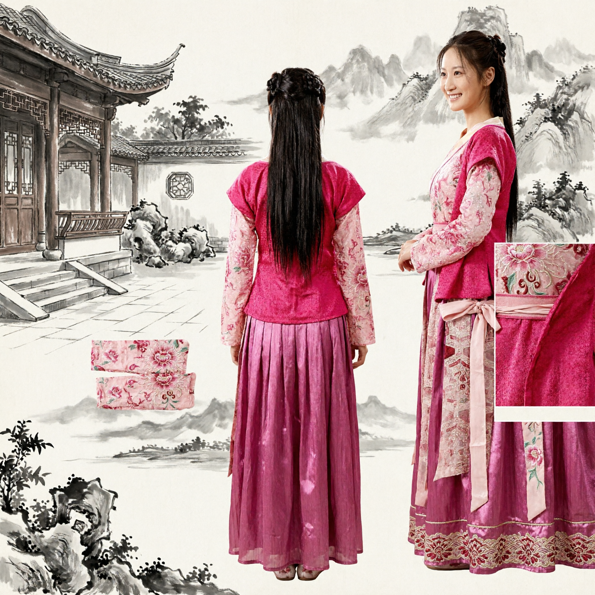 Tradizionale Costume Cinese Hanfu Rosa Antico Abito da Principessa per Donne Cosplay Spettacoli e Eventi Culturali - Asian Costume