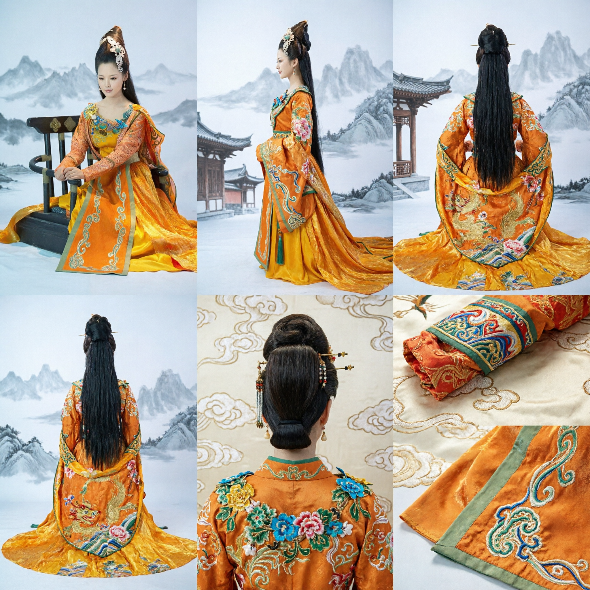 Traditionelles chinesisches Tang-Dynastie-Kaiserinkostüm antikes Palastdame orangefarbenes Hanfu-Kleid für Bühnenaufführung - Asian Costume