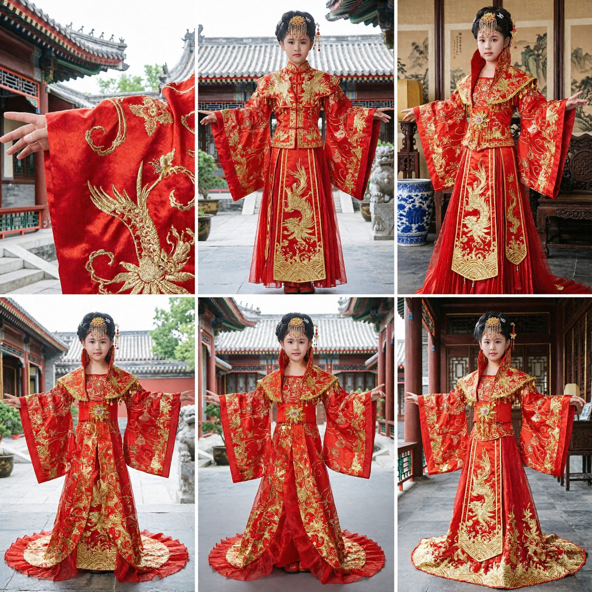 Traditionelles rotes Hanfu-Kostüm für Mädchen, antikes Prinzessinnenkleid mit Goldstickerei für Bühnenauftritte - Asian Costume