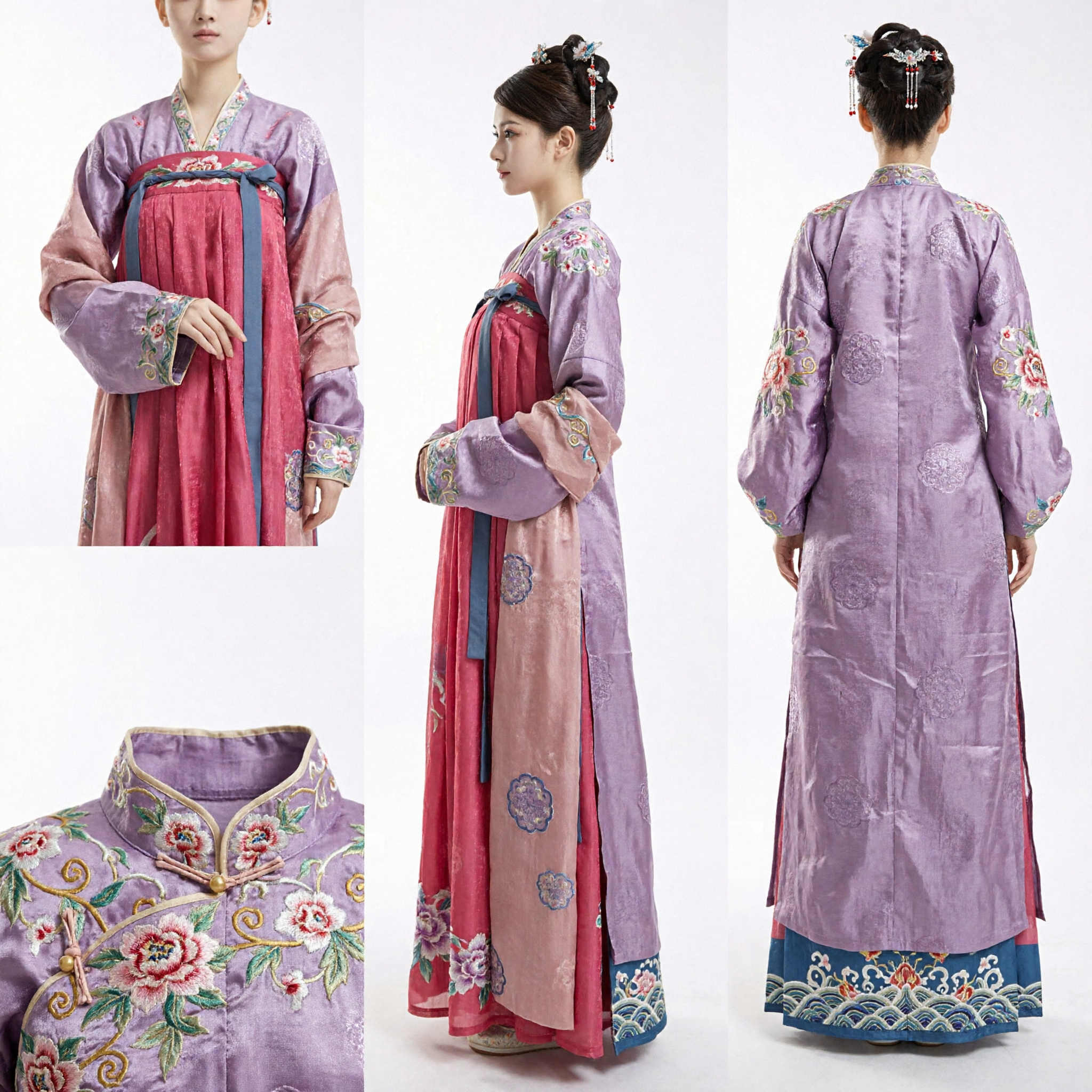 Elegantes traditionelles chinesisches Tang-Dynastie-Hanfu-Kostüm, rosa-lila Palastdamenkleid für Frauen-Cosplay - Asian Costume