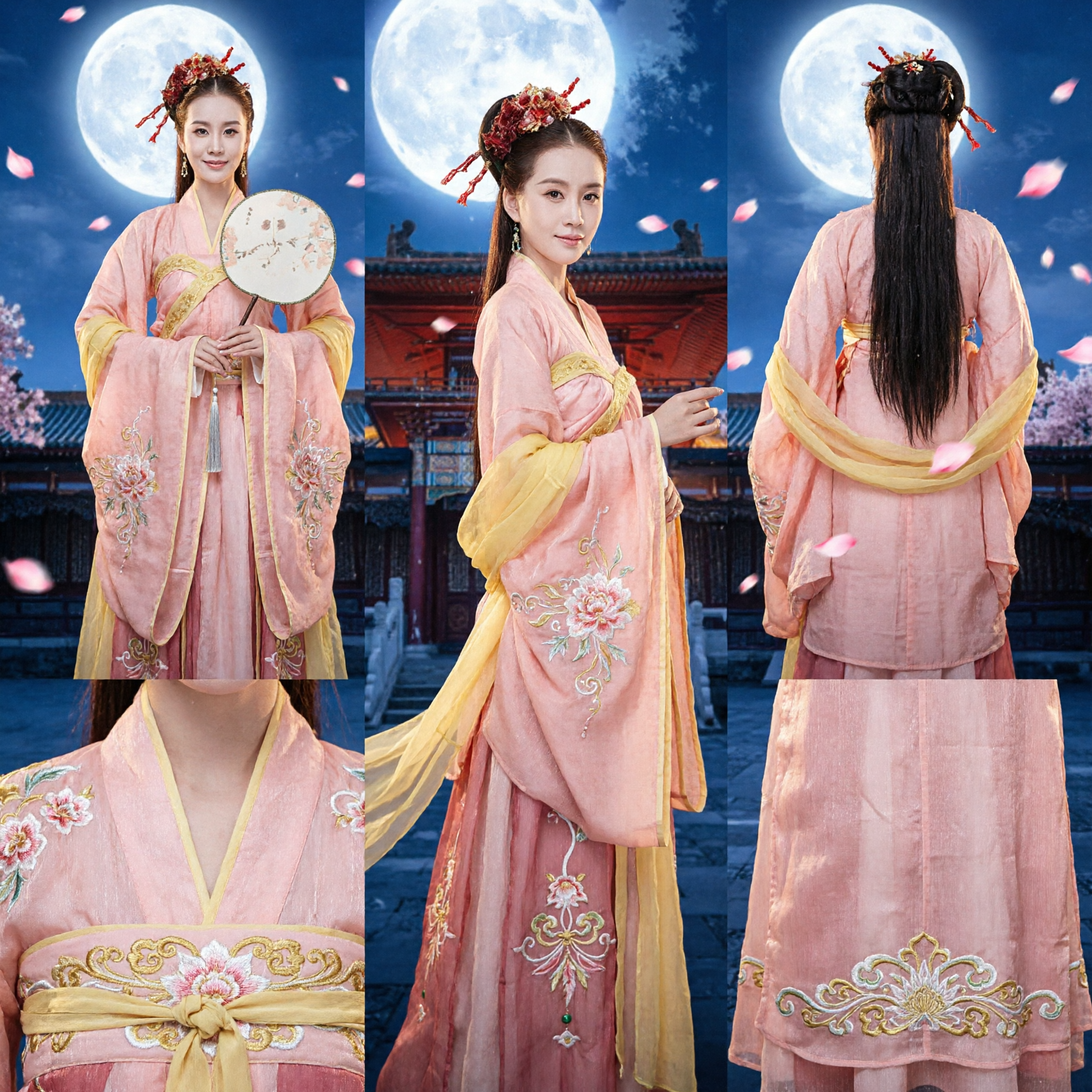 전통 중국 당나라 한푸 드레스 핑크 고대 공주 선녀 의상 여성 사진 촬영 코스프레 공연용 - Asian Costume
