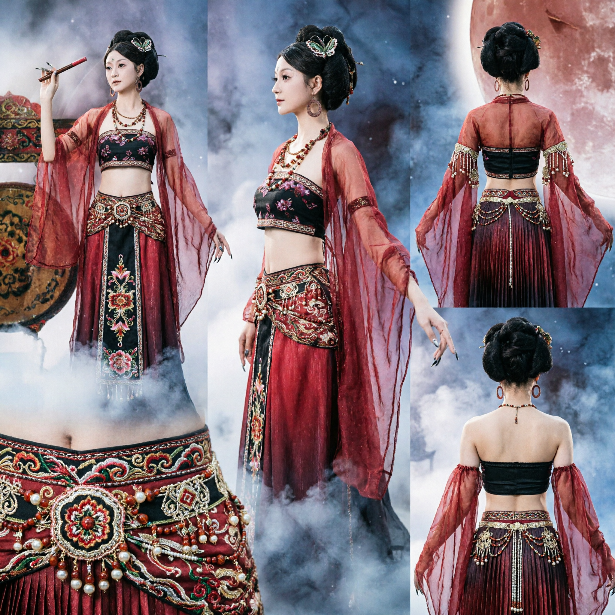 Costume Tradizionale Cinese da Apsara di Dunhuang Esclusivo Abito Hanfu della Dinastia Tang per Donne per Spettacoli di Danza - Asian Costume