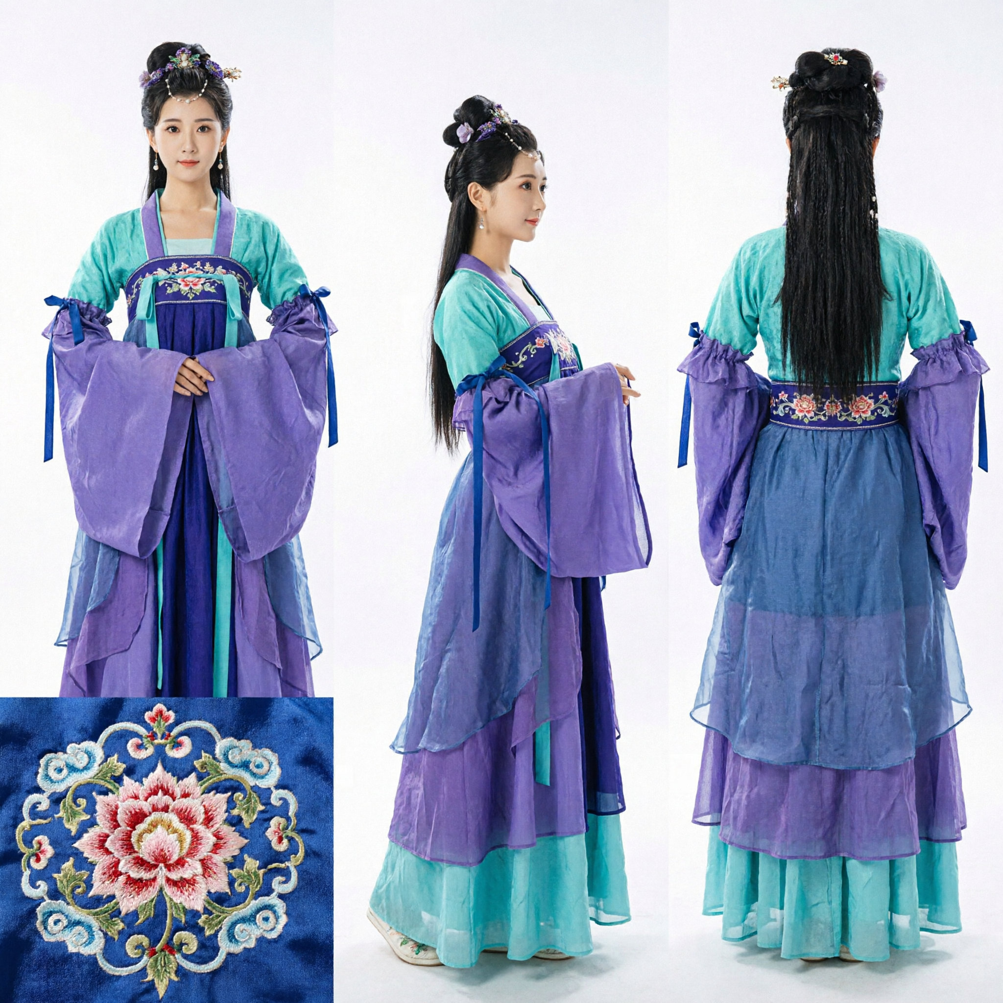Traditionelles chinesisches Hanfu für Frauen Lila und grünes antikes Prinzessinnen-Kostüm für Cosplay und Auftritte - Asian Costume