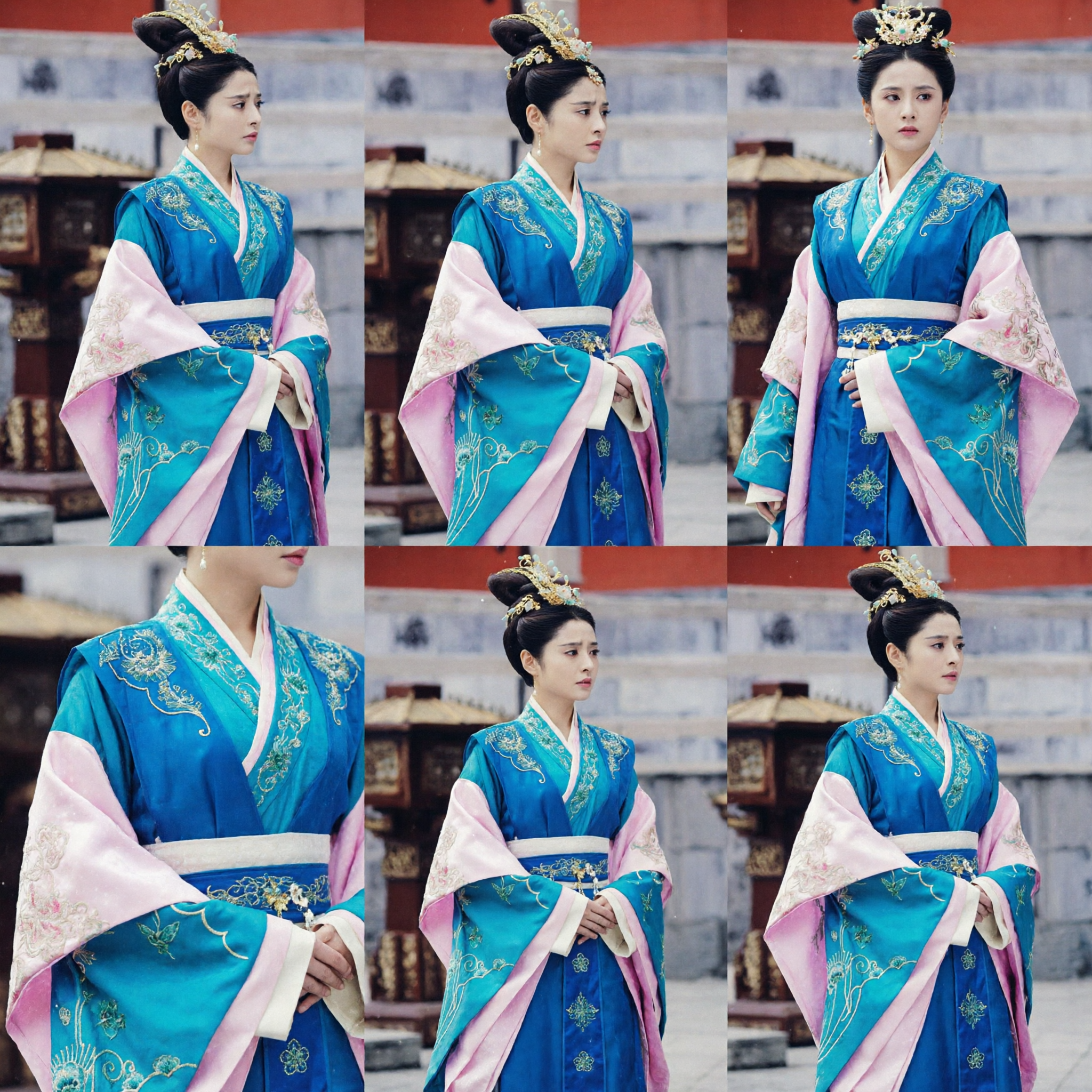 전통 중국 한푸 고대 공주 의상 파란색 자수 드레스 여성 역사 코스프레 의류 세트 - Asian Costume