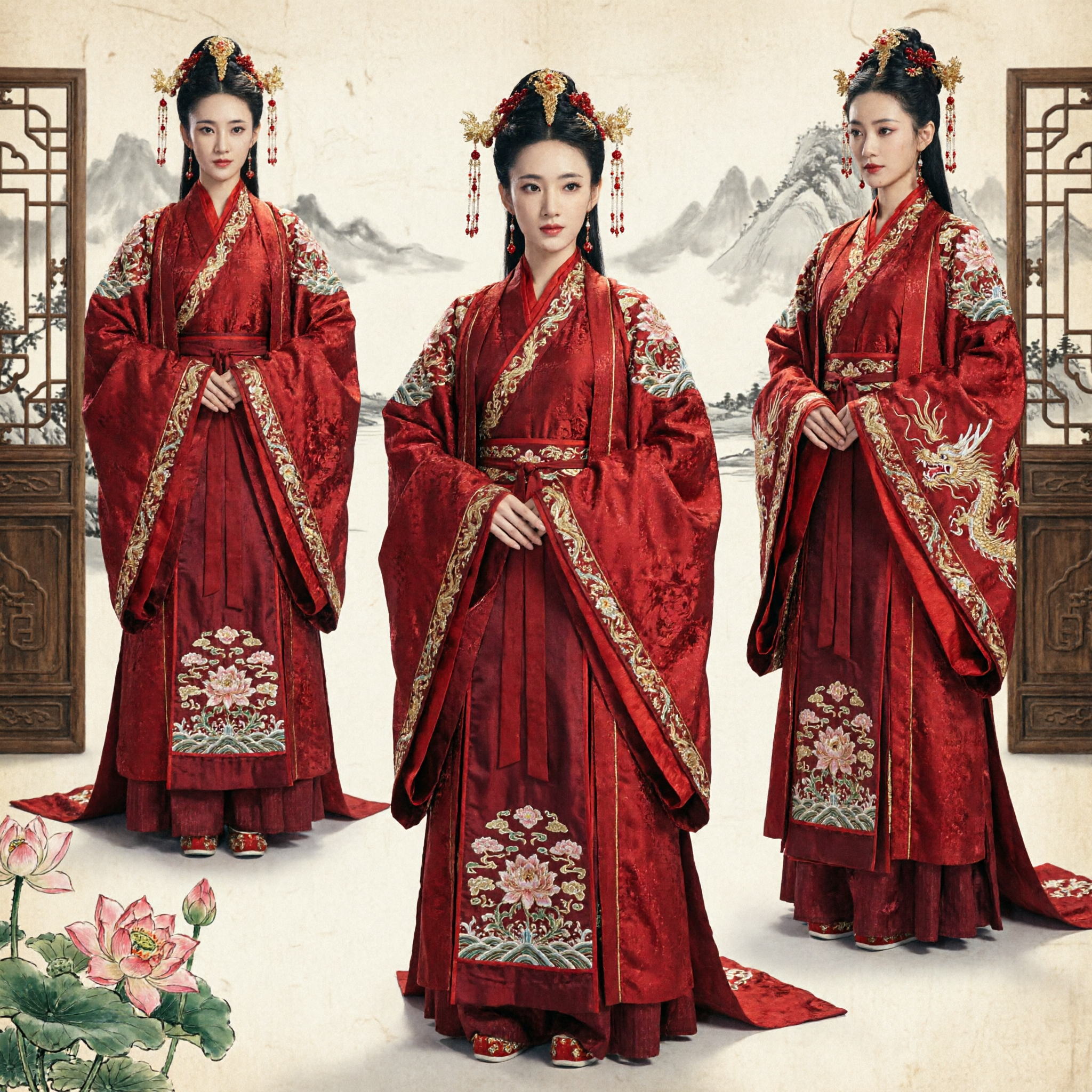 Traje de Emperatriz Roja China Antigua Vestido Hanfu Tradicional para Mujer para Cosplay de Drama Histórico - Asian Costume