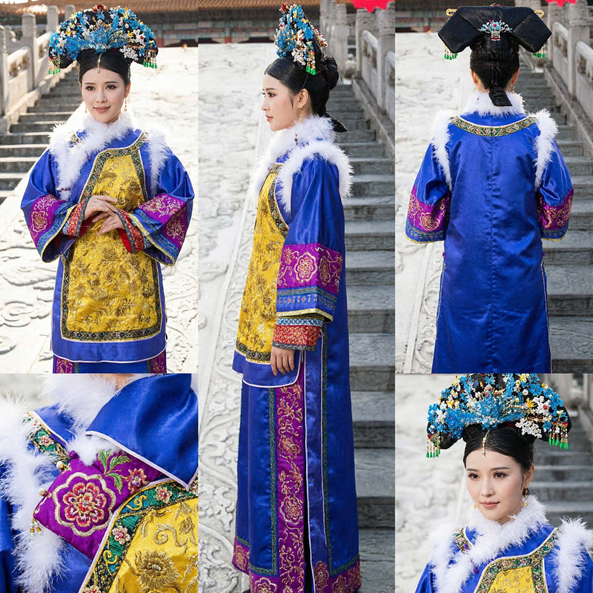 전통 중국 청나라 만주 공주 의상 고대 황실 후궁 자수 로브 여성용 - Asian Costume