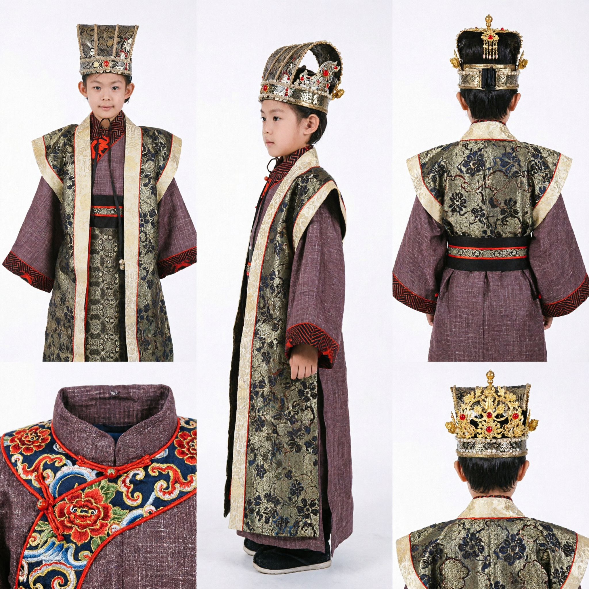 زي هانفو صيني تقليدي للأطفال، رداء الإمبراطور العالم القديم للأولاد لأداء المسرح والكوزبلاي - Asian Costume