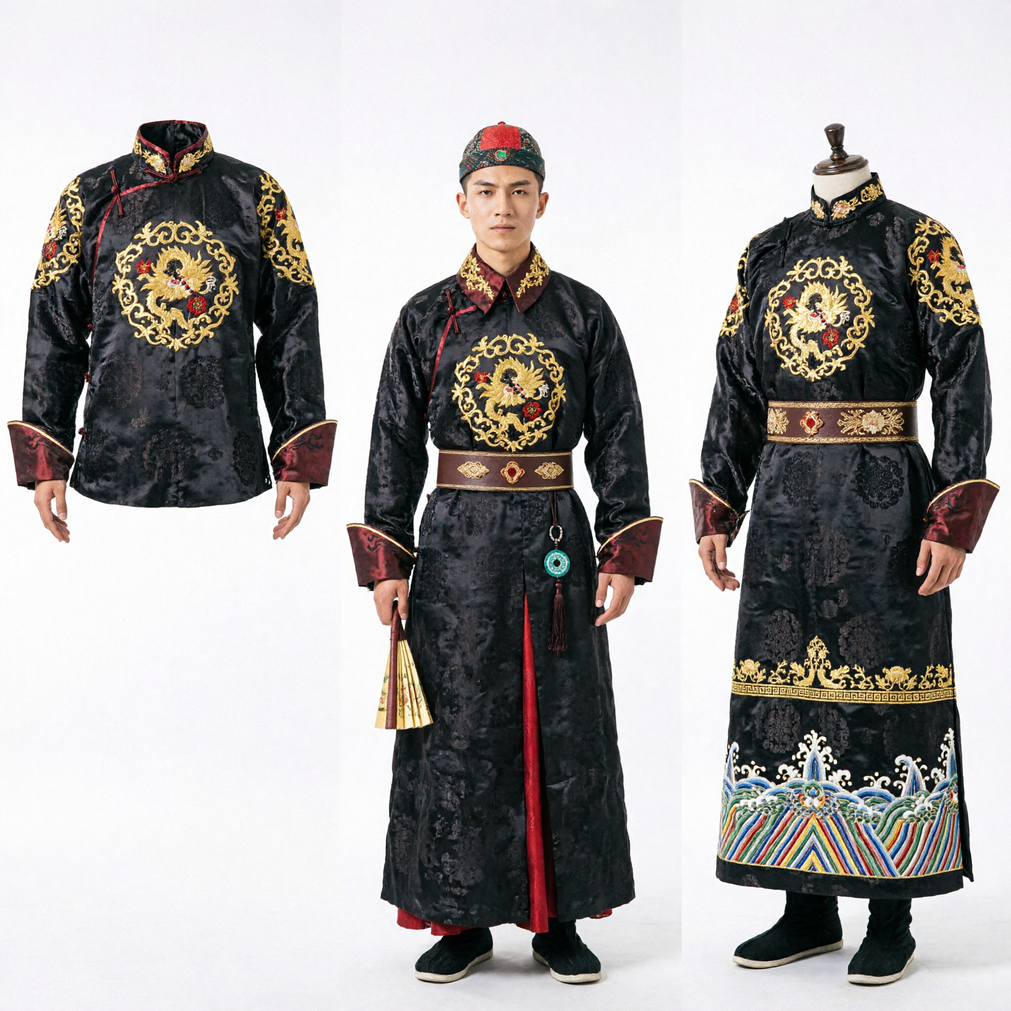 Traditioneel Chinees Ming-dynastie Jinyiwei Keizerlijke Garde Kostuum Zwart Geborduurde Vliegende Vis Pak voor Mannen - Asian Costume
