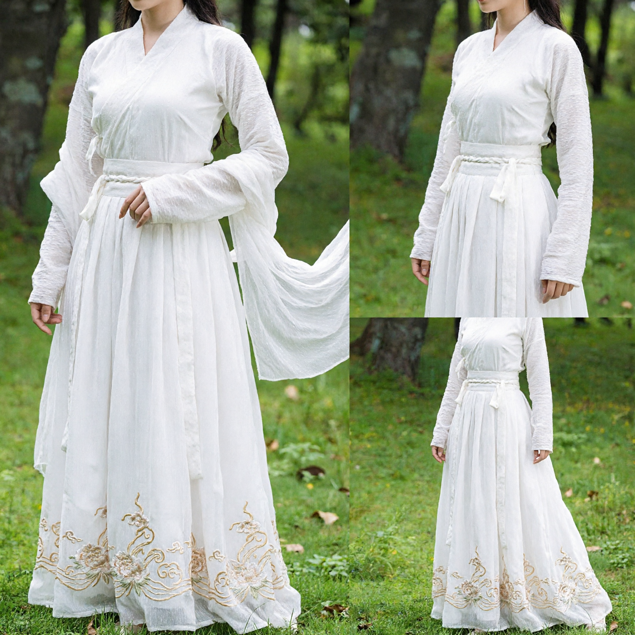 Elegante Costume Tradizionale Cinese Hanfu Bianco Antica Veste da Fata per Donne Cosplay Spettacoli - Asian Costume