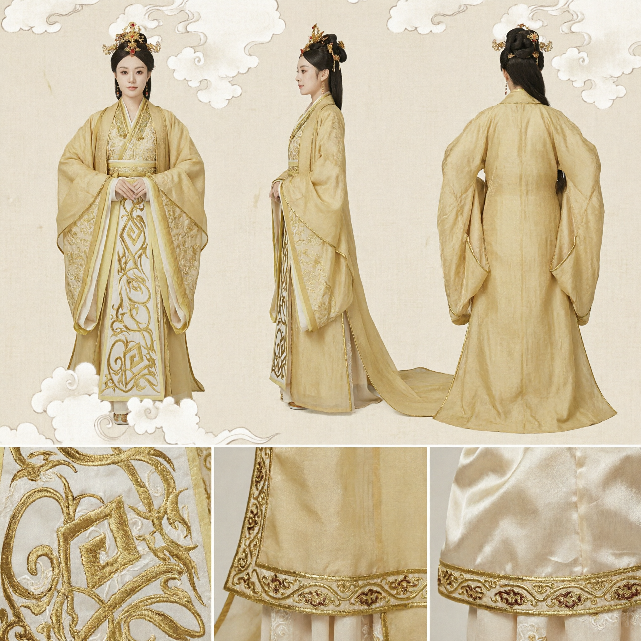 Robe traditionnelle chinoise ancienne de princesse, robe Hanfu jaune, costume pour cosplay de drame historique pour femmes - Asian Costume