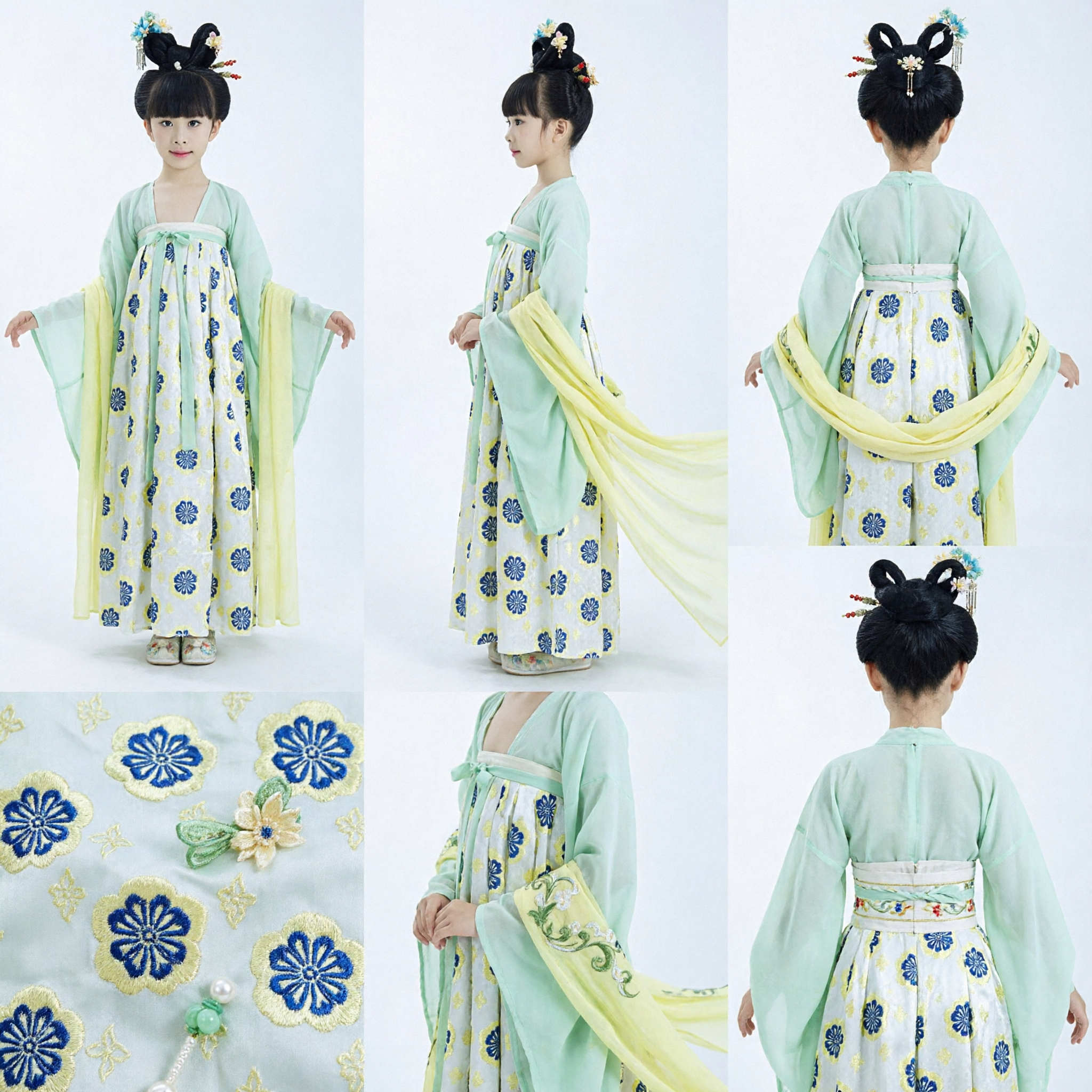 Kinder Mädchen Tang-Dynastie Hanfu Antikes chinesisches traditionelles Kostüm Feenprinzessinnenkleid für Tanzauftritt - Asian Costume