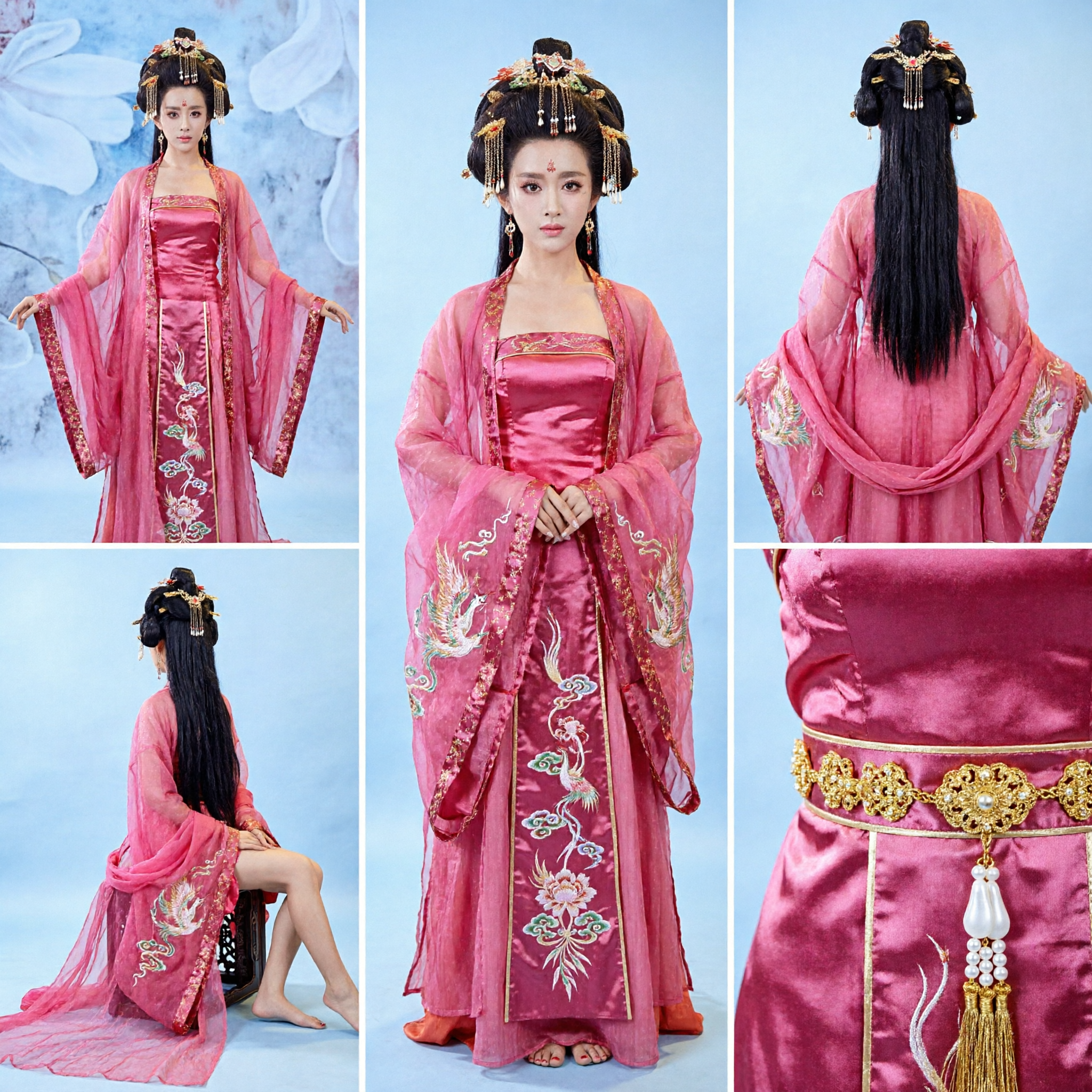 Traje de Dama do Palácio da Dinastia Tang Chinês Antigo, Vestido Hanfu Rosa para Cosplay e Apresentações no Palco para Mulheres - Asian Costume