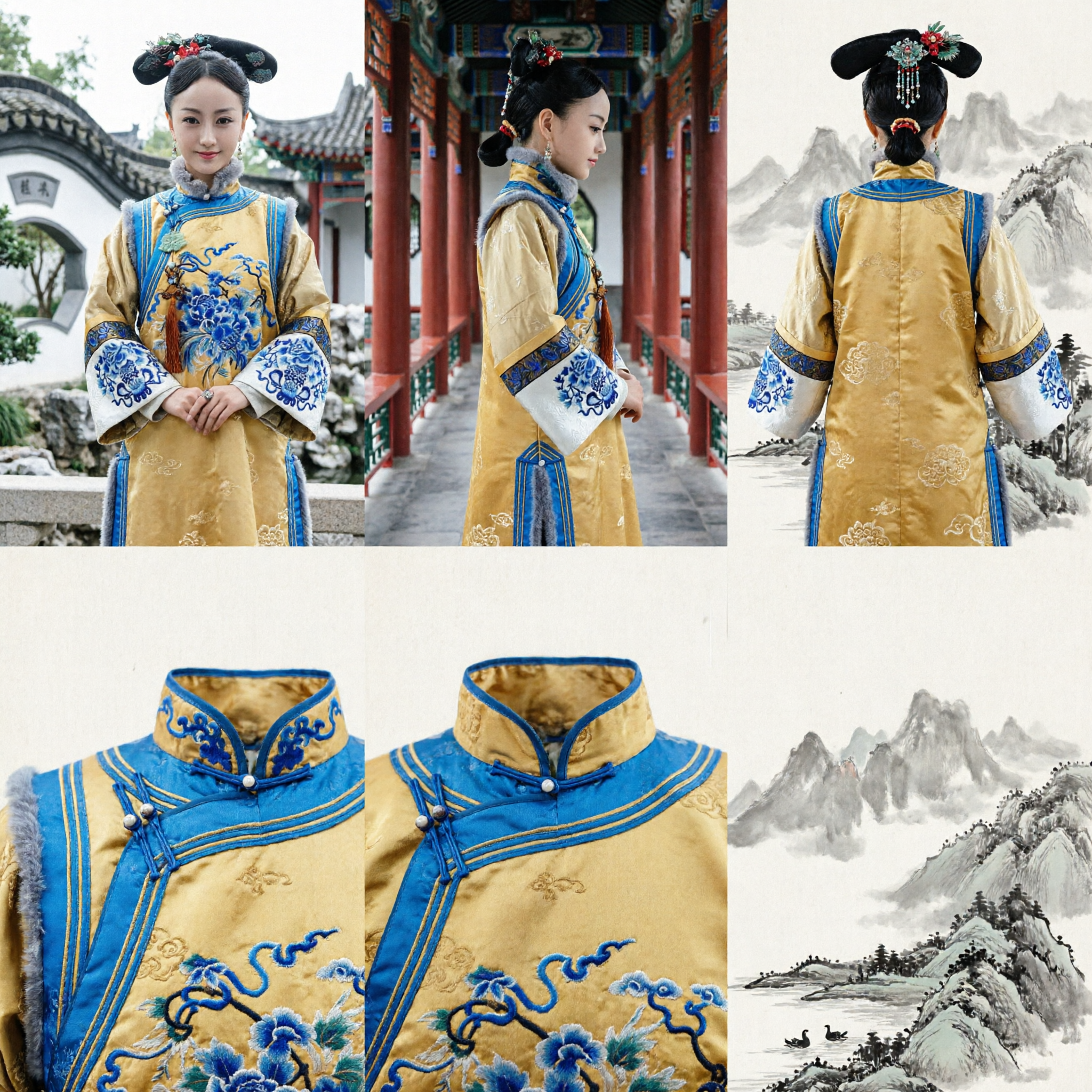 Costume de princesse mandchoue de la dynastie Qing chinoise traditionnelle, robe brodée jaune, vêtement de drame ancien pour femmes - Asian Costume