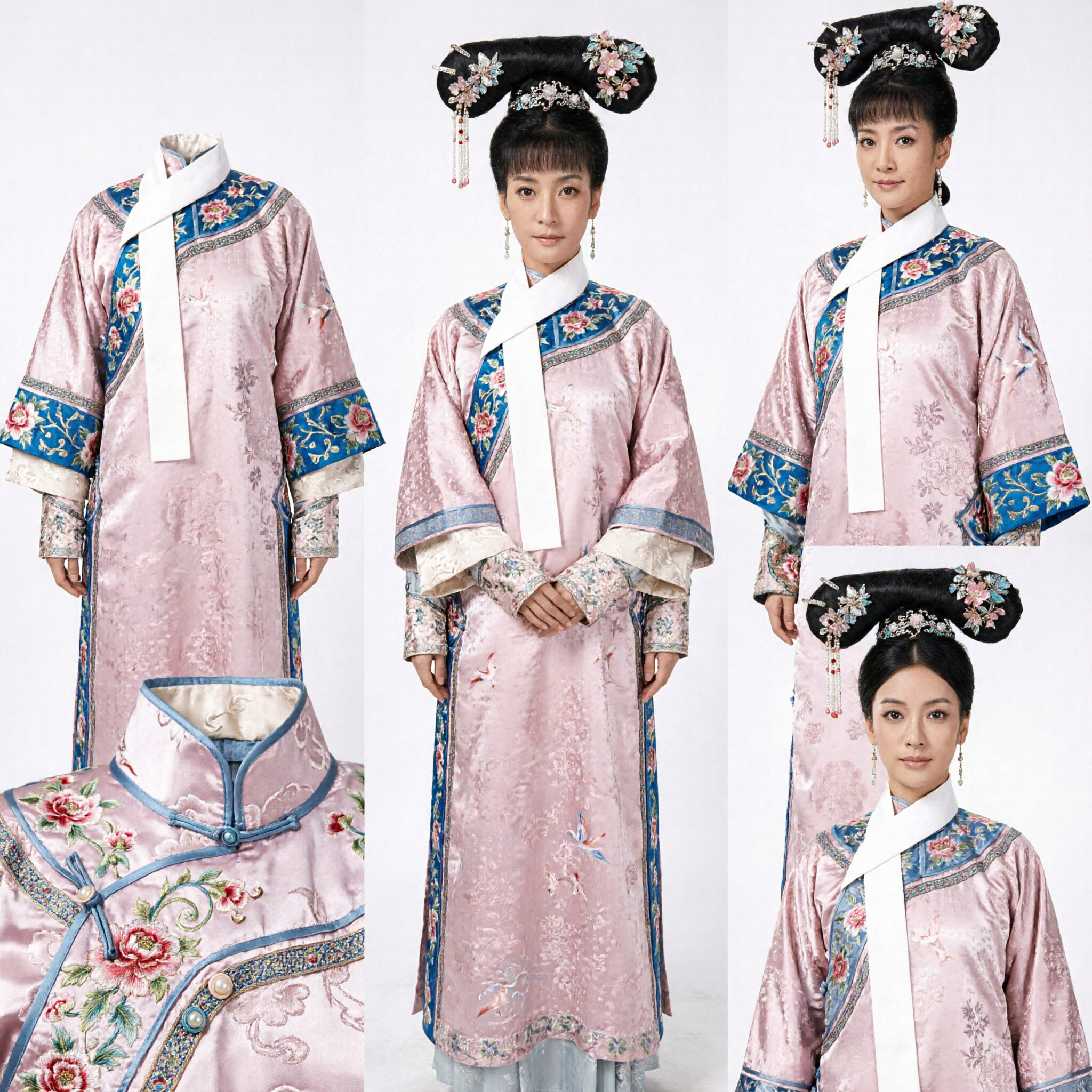 Traje de Princesa Manchu da Dinastia Qing Chinês Antigo, Robe Rosa com Capa Bordada para Cosplay Feminino - Asian Costume