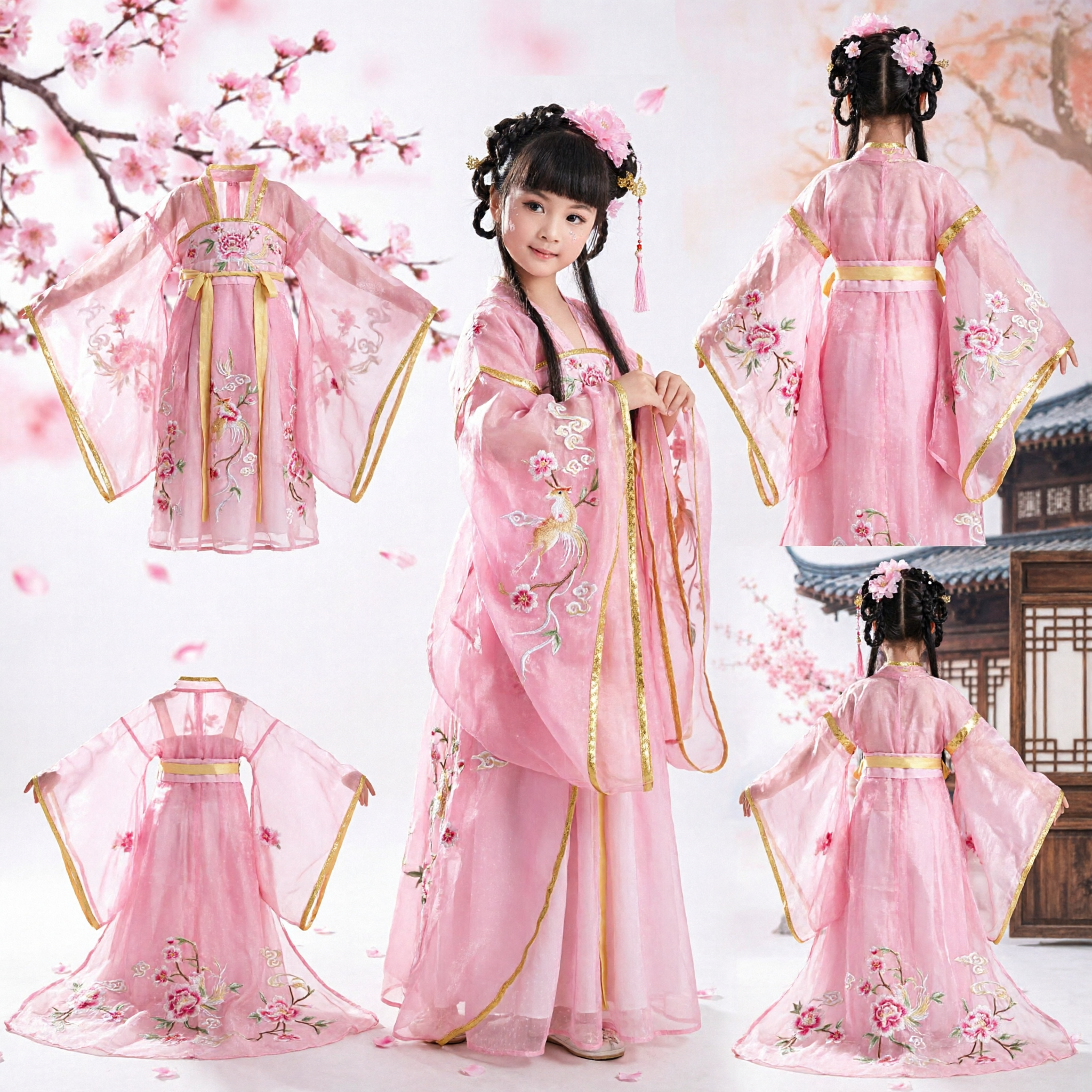 Traje de Princesa Hanfu Chinês Tradicional Rosa para Meninas, Vestido Antigo Bordado, Vestuário para Apresentações Infantis - Asian Costume