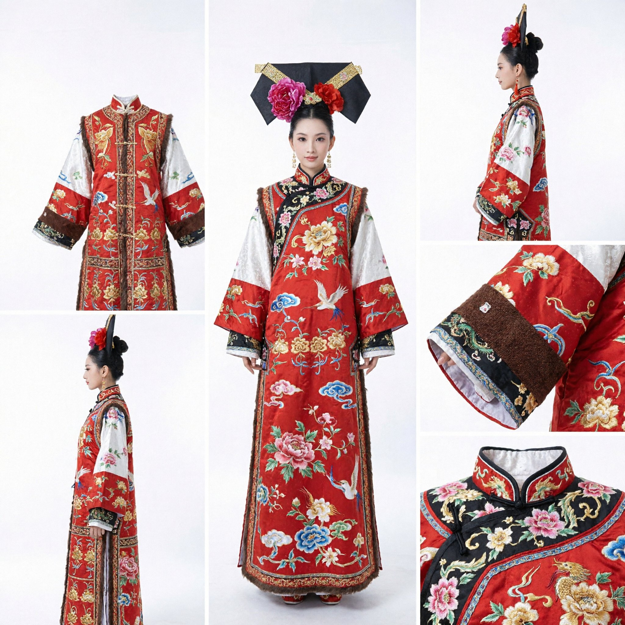 Traje Manchú de Dama de Palacio de la Dinastía Qing China Antigua, Túnica Roja Bordada para Cosplay y Espectáculos - Asian Costume